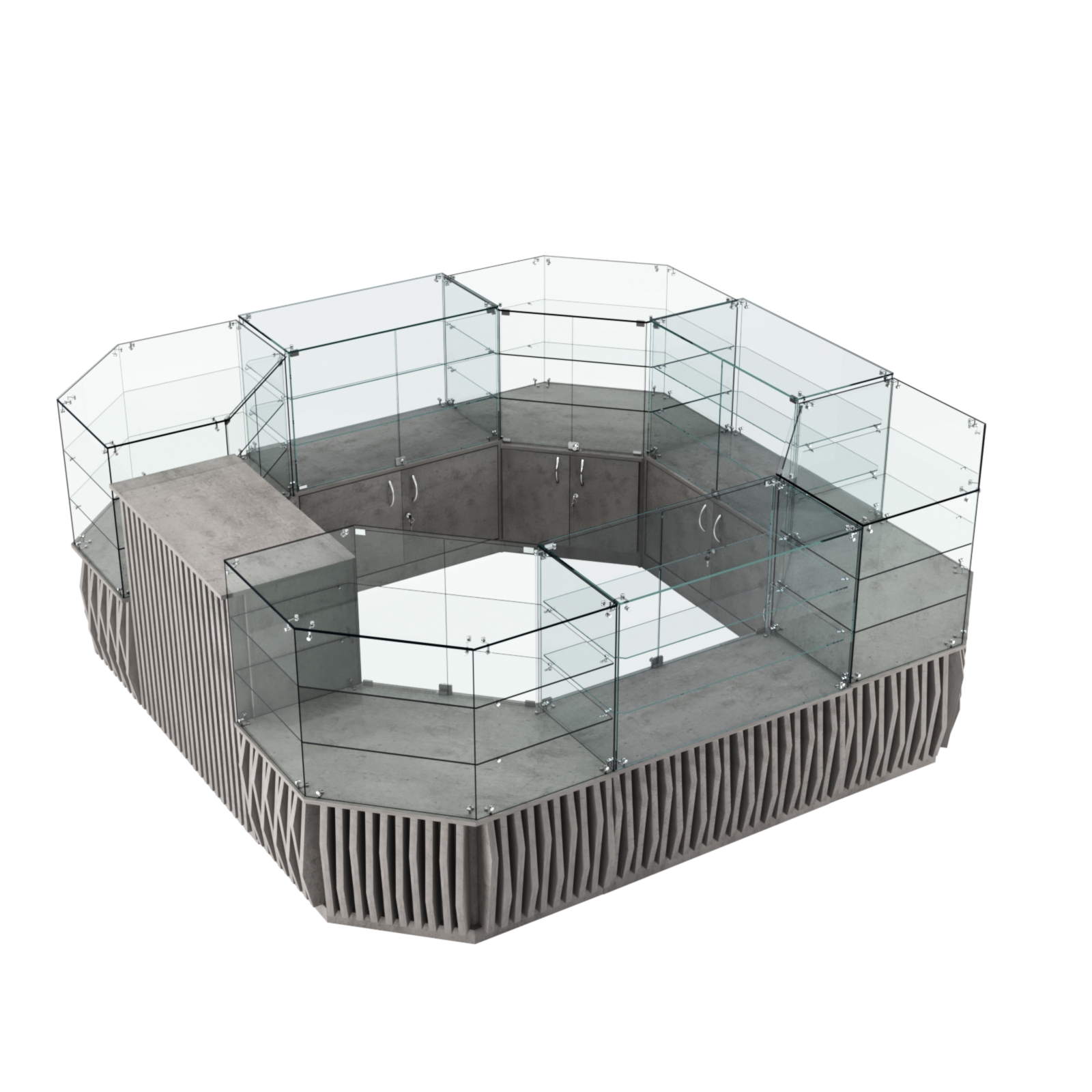 Торговый стеклянный островок с планками серии ОРНАМЕНТ №2 (7,88 кв.м) Бетон Чикаго светло-серый F186 ST9