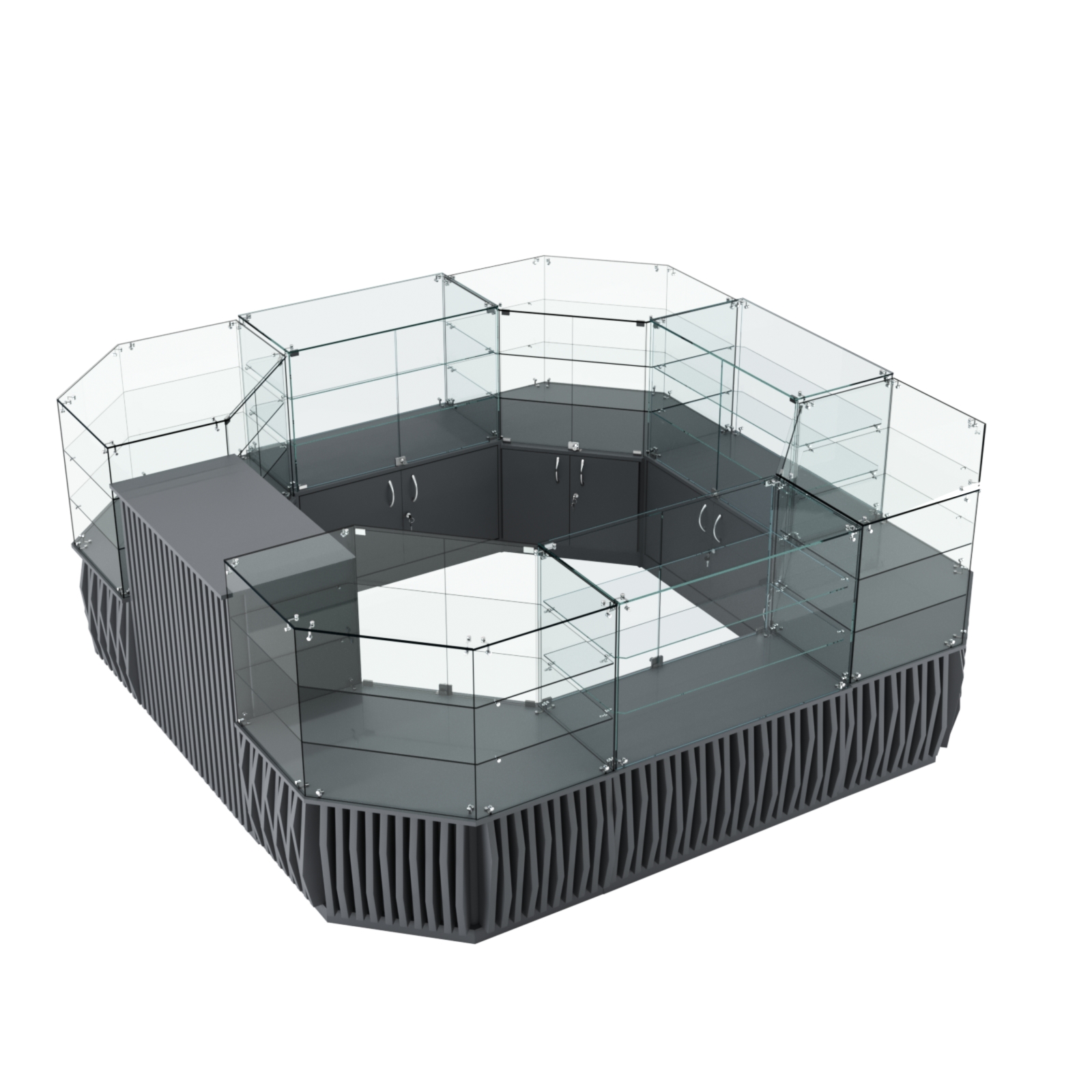 Торговый стеклянный островок с планками серии ОРНАМЕНТ №2 (7,88 кв.м) Темно-Серый