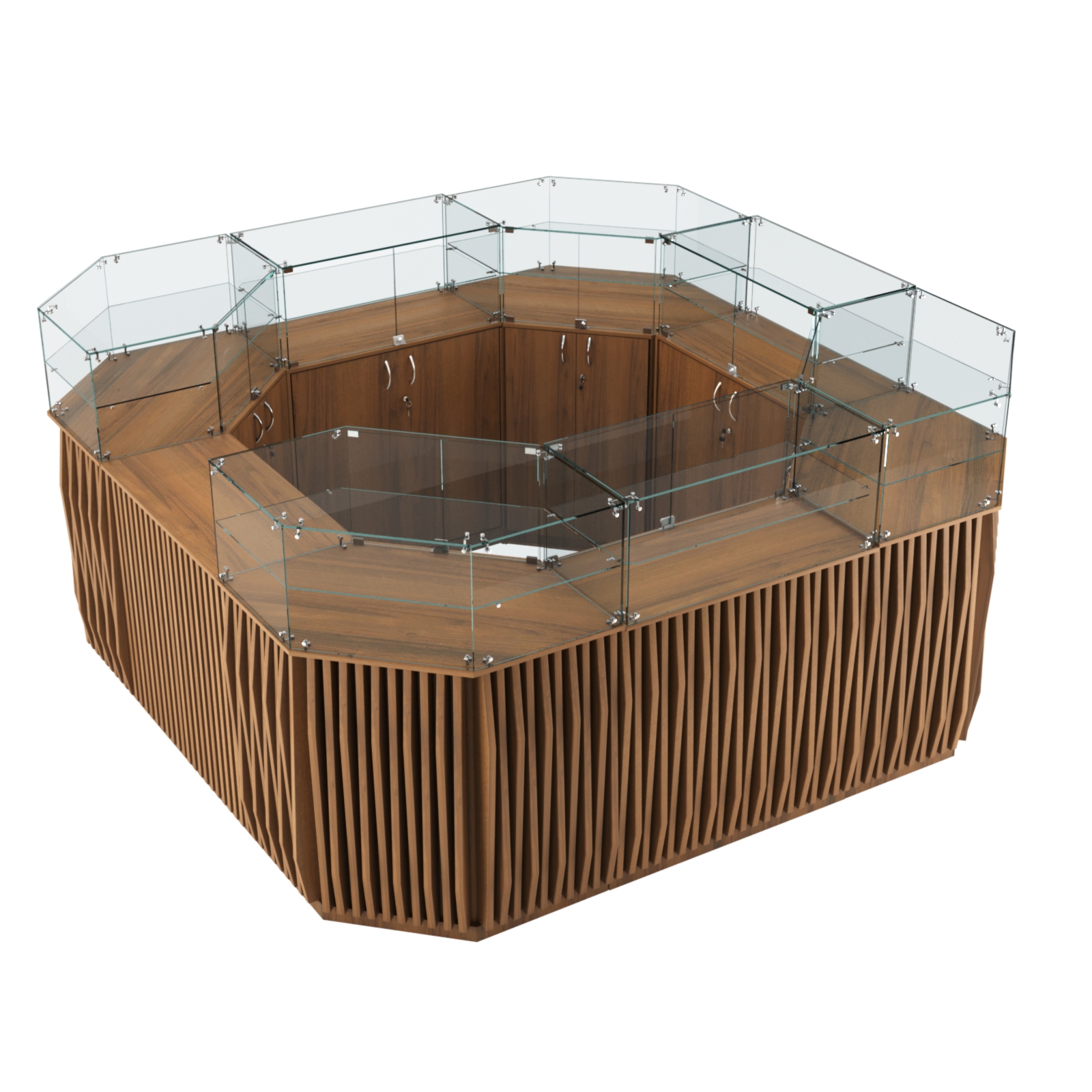 Торговый квадратный островок с планками серии ОРНАМЕНТ №5 (7,88 кв.м) Орех