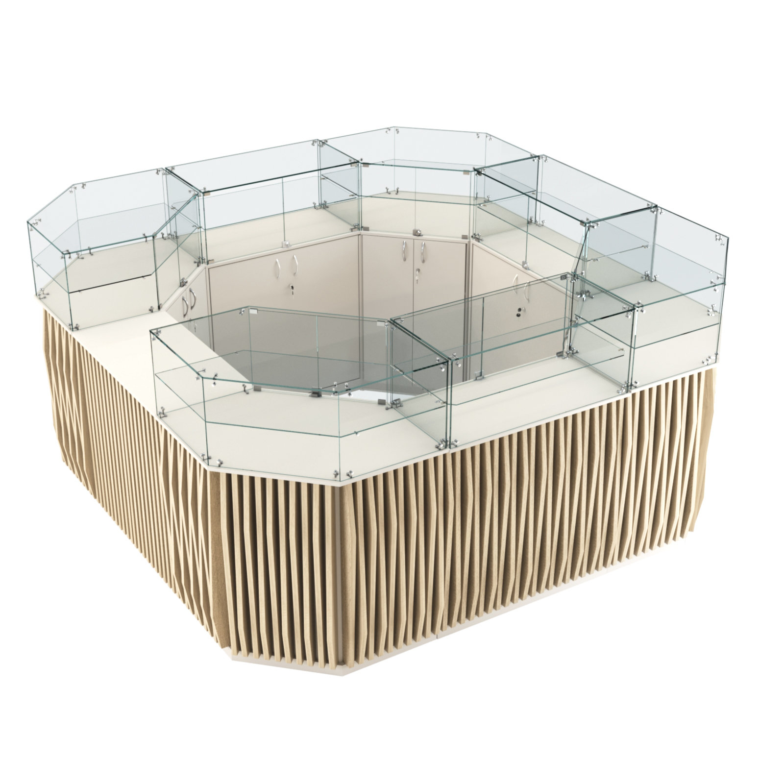 Торговый квадратный островок с планками серии ОРНАМЕНТ №5 (7,88 кв.м) Белый + Дуб Сонома