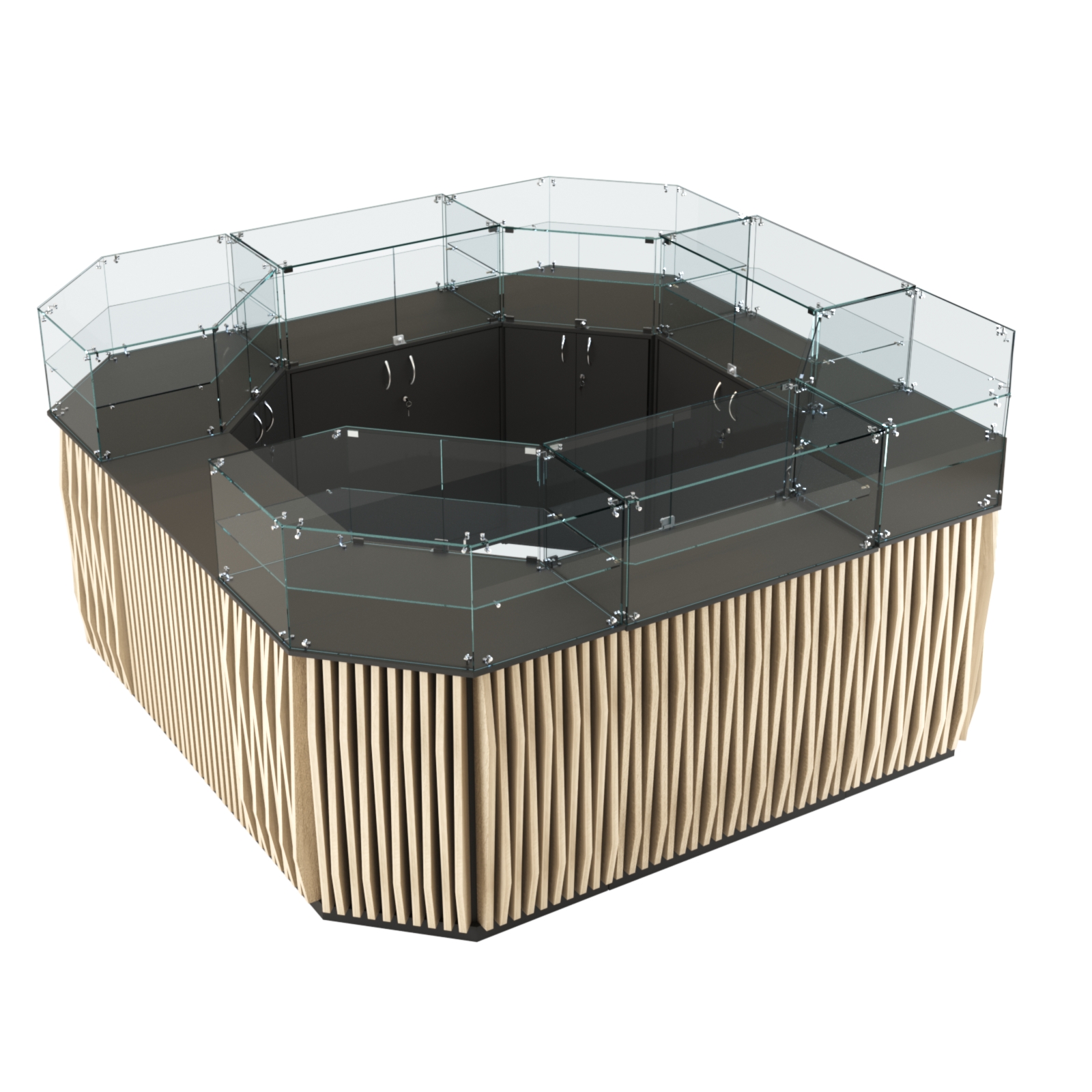 Торговый квадратный островок с планками серии ОРНАМЕНТ №5 (7,88 кв.м) Черный + Дуб Сонома