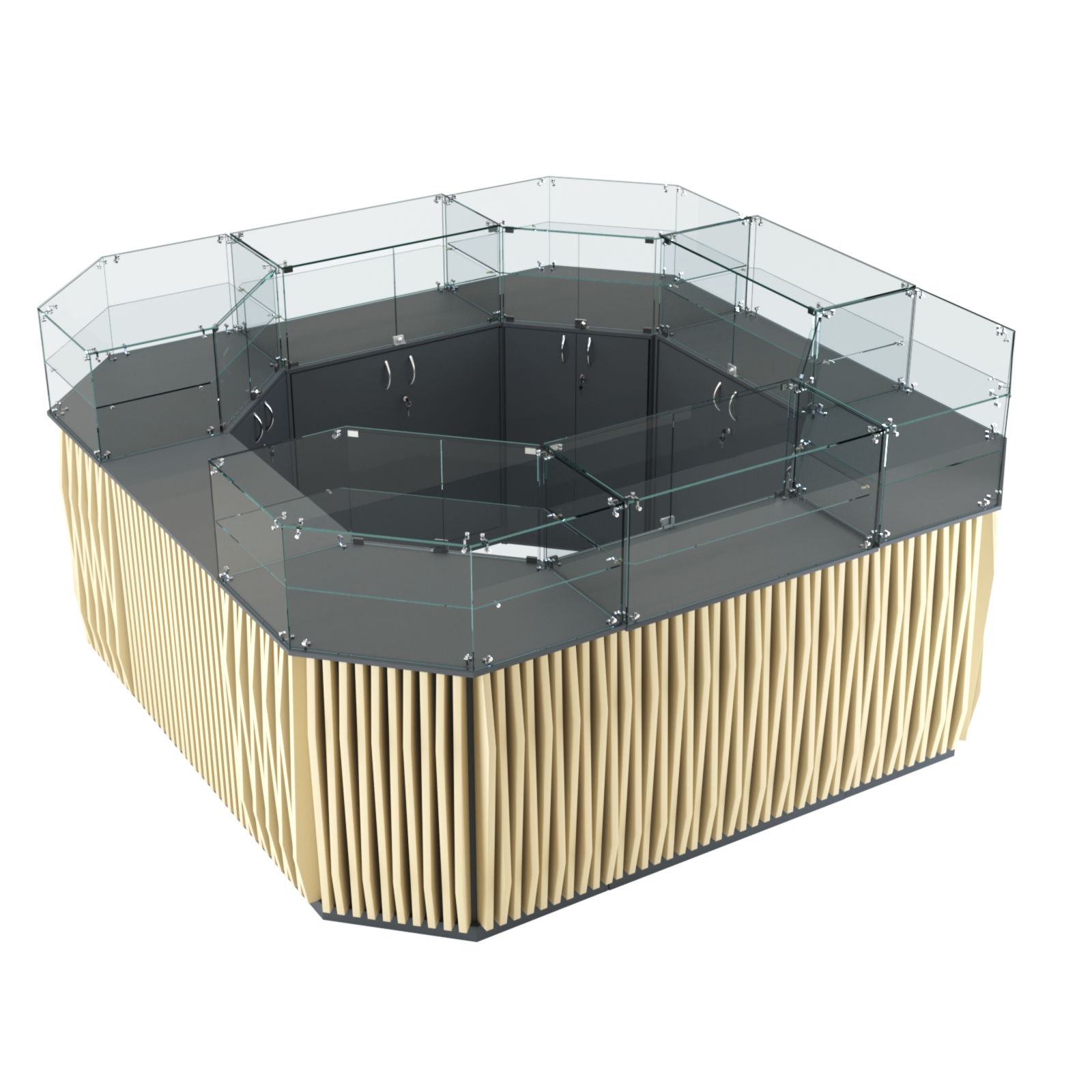 Торговый квадратный островок с планками серии ОРНАМЕНТ №5 (7,88 кв.м) Темно-серый и Крем Вайс U2601-U2236