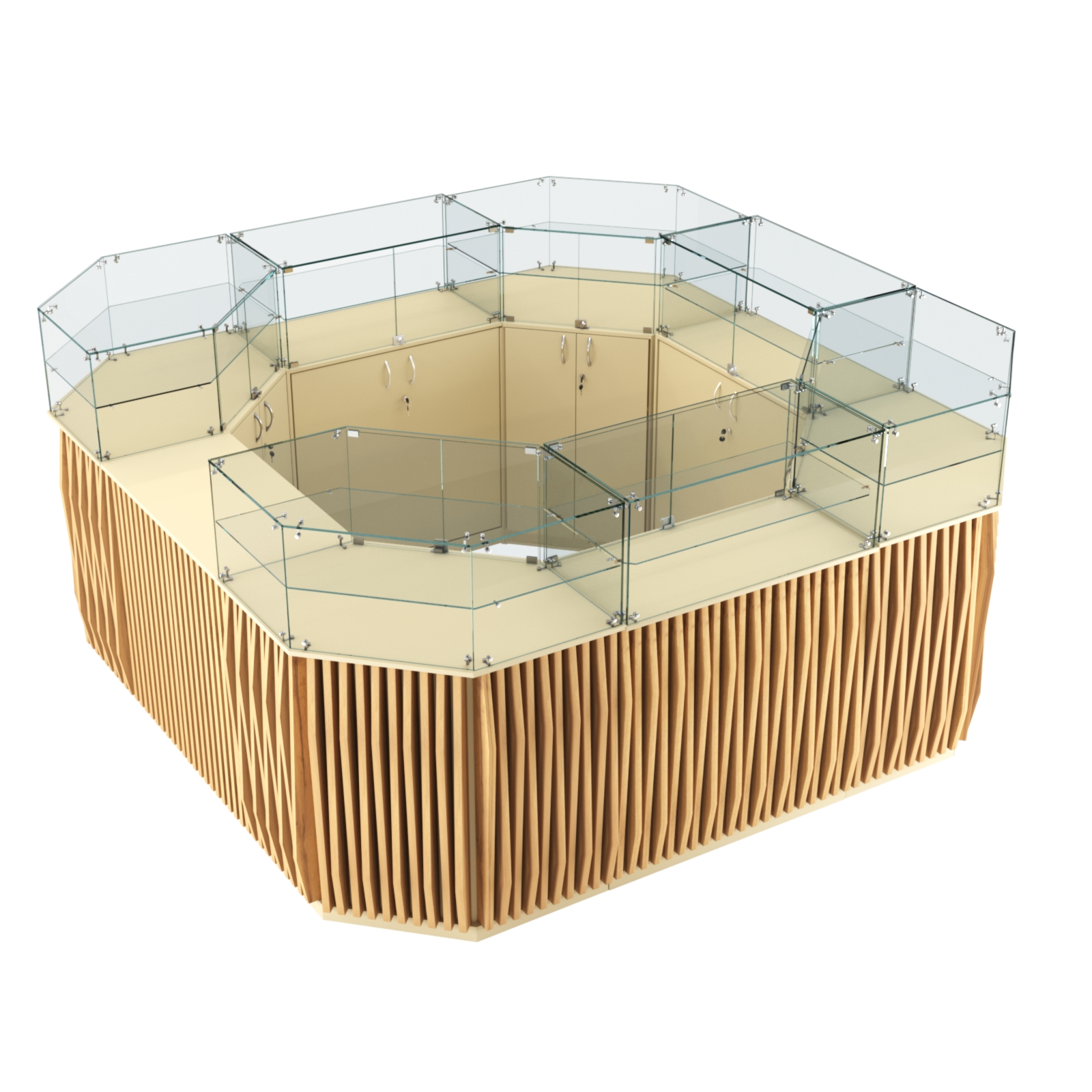 Торговый квадратный островок с планками серии ОРНАМЕНТ №5 (7,88 кв.м) Крем Вайс и Дуб Золотистый