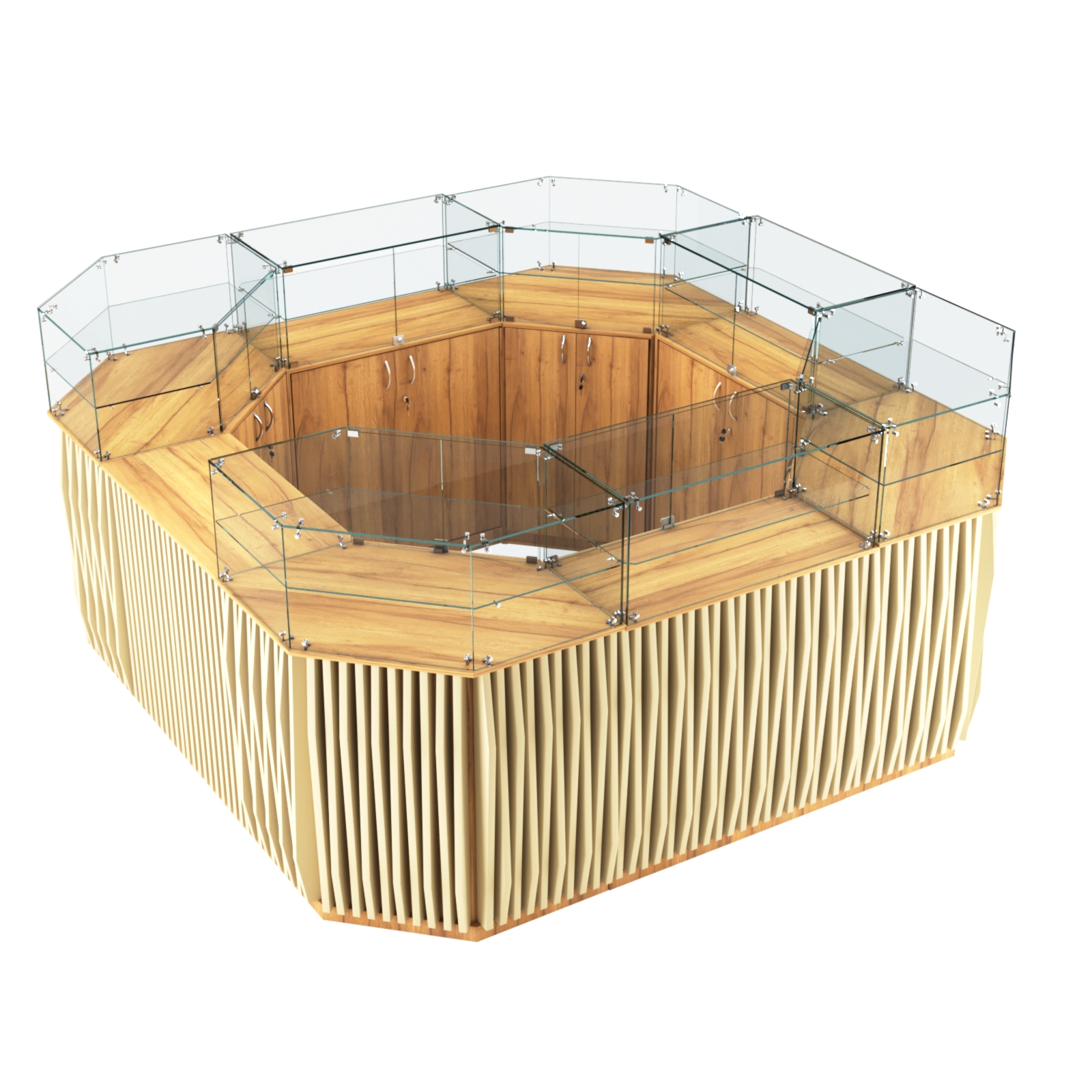 Торговый квадратный островок с планками серии ОРНАМЕНТ №5 (7,88 кв.м) Дуб Золотистый и Крем Вайс