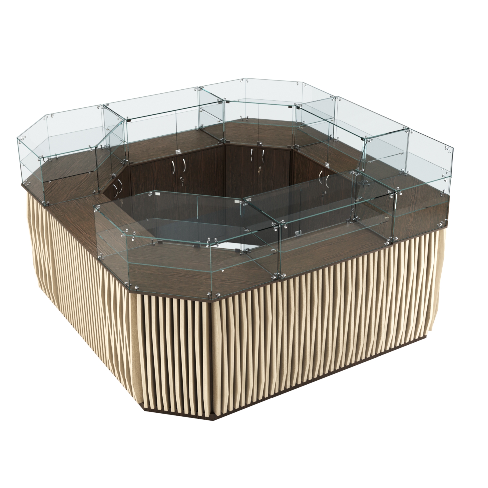 Торговый квадратный островок с планками серии ОРНАМЕНТ №5 (7,88 кв.м) Дуб Венге + Дуб Сонома