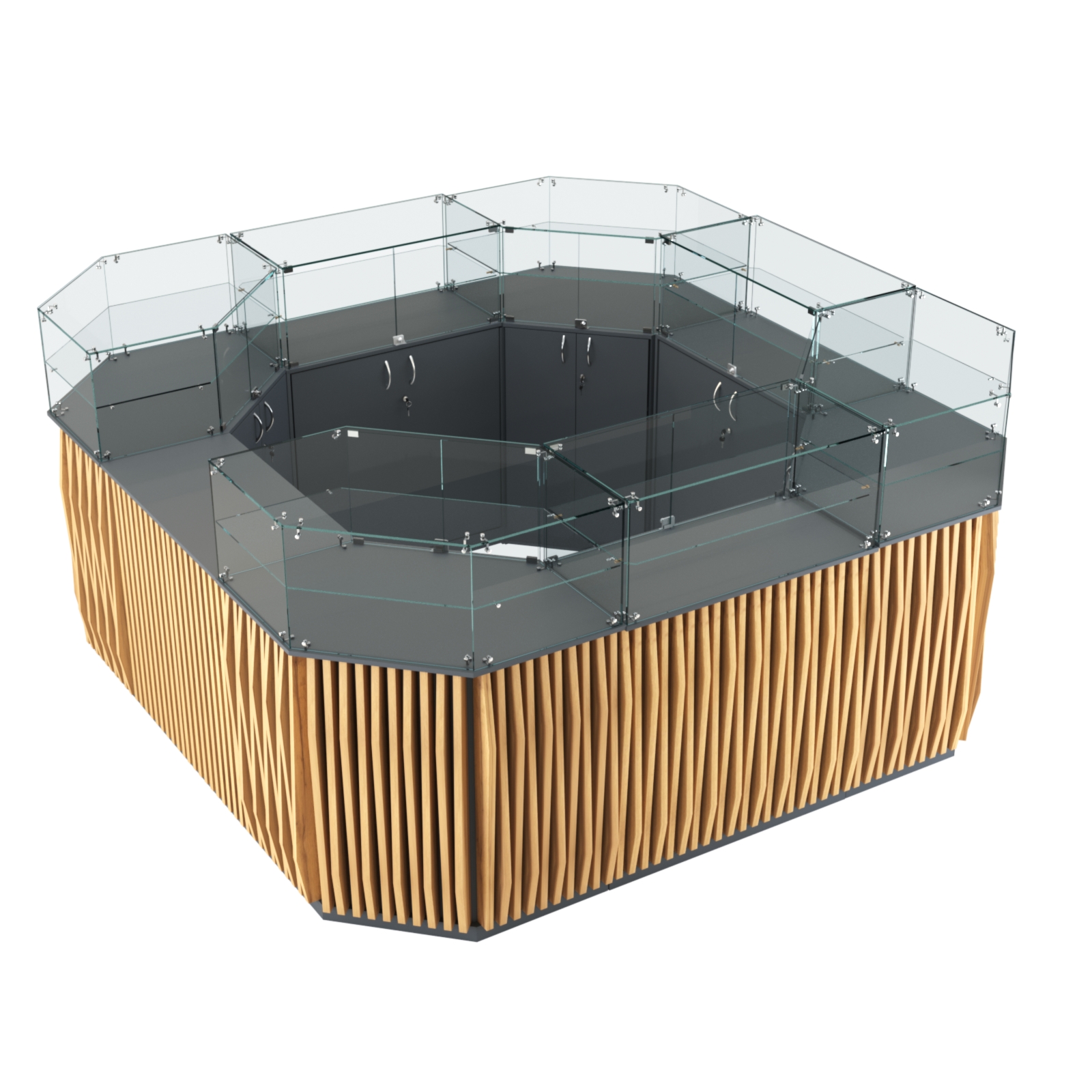 Торговый квадратный островок с планками серии ОРНАМЕНТ №5 (7,88 кв.м) Темно-Серый  + Дуб Золотистый