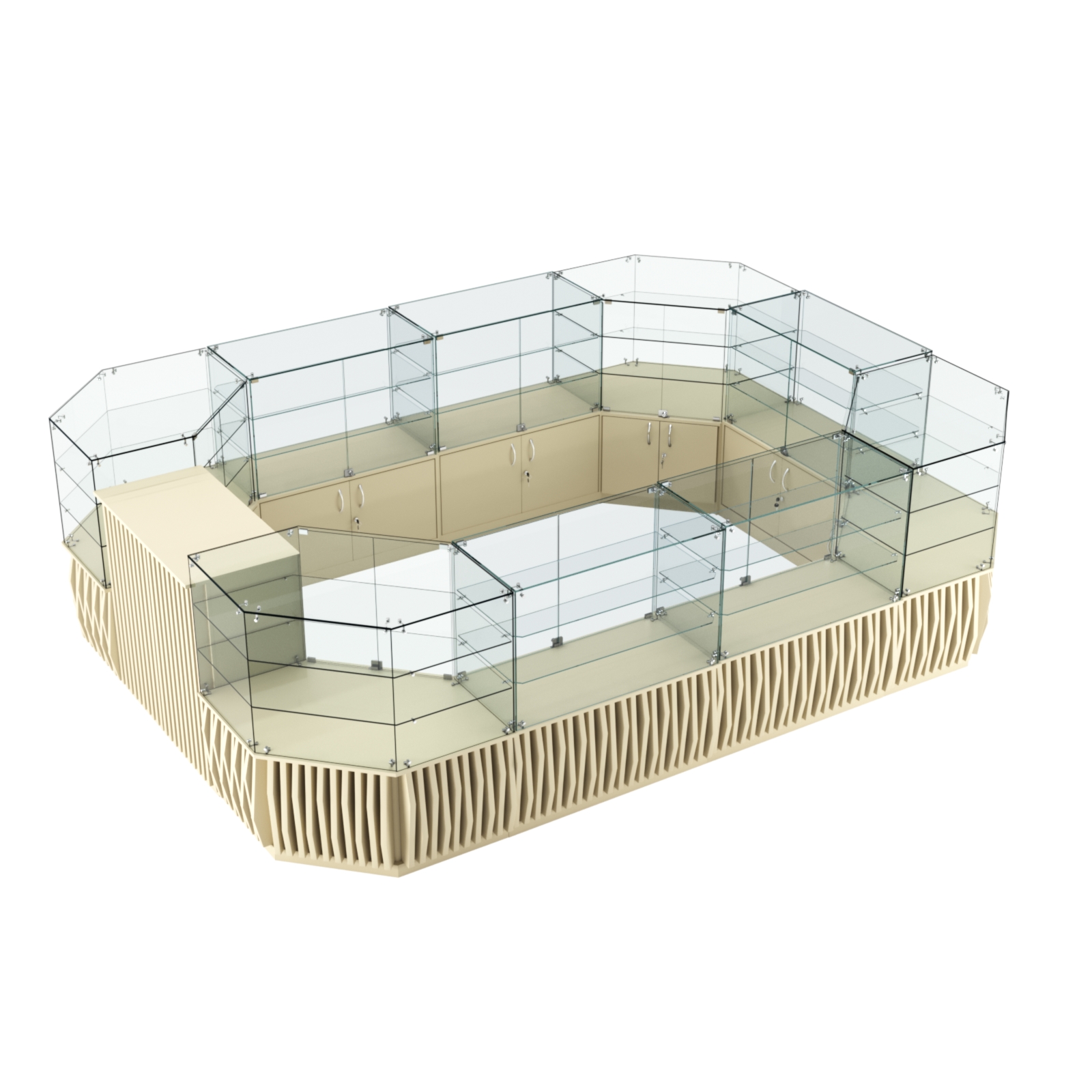 Торговый центральный островок с планками серии ОРНАМЕНТ №3 (10,69 кв.м) Крем Вайс