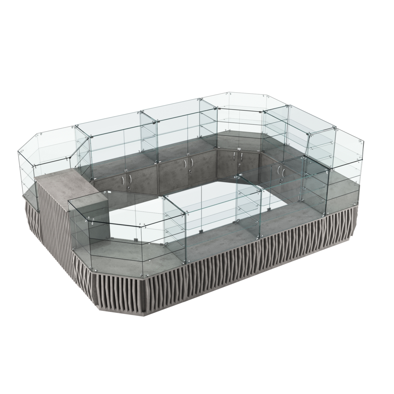 Торговый центральный островок с планками серии ОРНАМЕНТ №3 (10,69 кв.м) Бетон Чикаго светло-серый F186 ST9