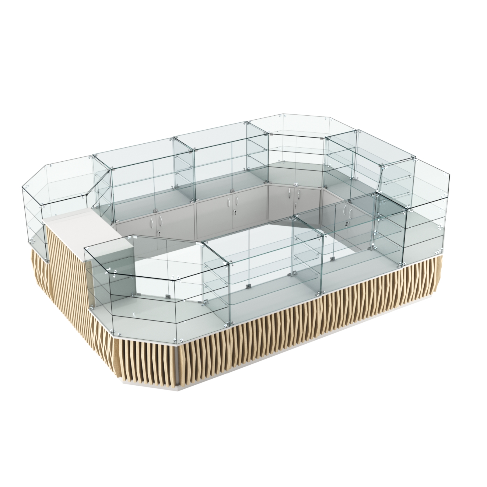 Торговый центральный островок с планками серии ОРНАМЕНТ №3 (10,69 кв.м) Белый + Дуб Сонома