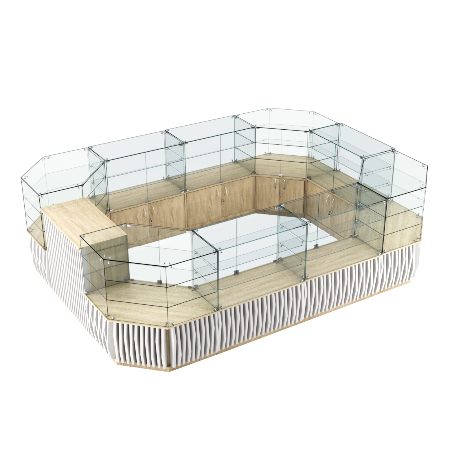 Торговый центральный островок с планками серии ОРНАМЕНТ №3 (10,69 кв.м) Дуб Сонома + Белый