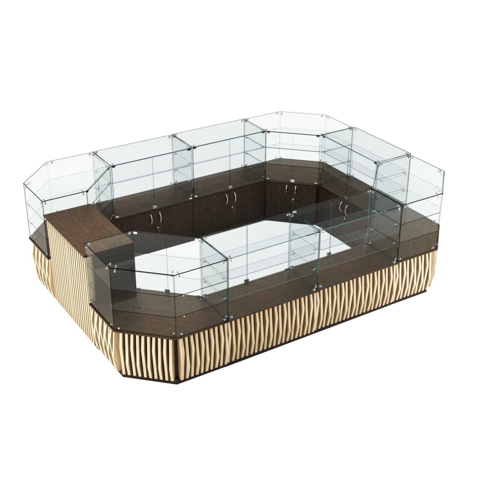 Торговый центральный островок с планками серии ОРНАМЕНТ №3 (10,69 кв.м) Черный + Дуб Сонома