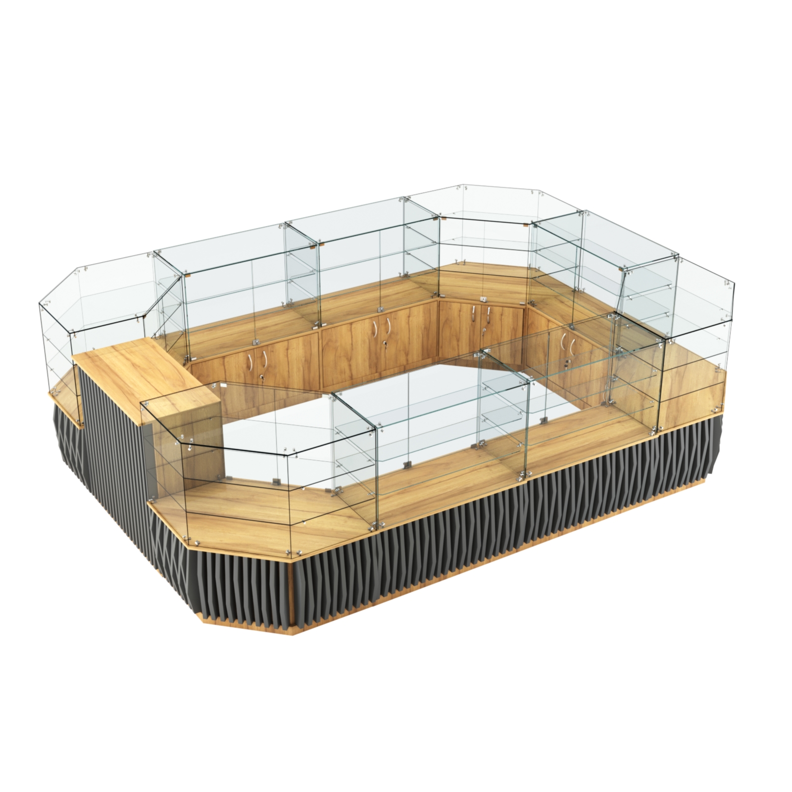 Торговый центральный островок с планками серии ОРНАМЕНТ №3 (10,69 кв.м) Дуб Золотистый и Темно-Серый