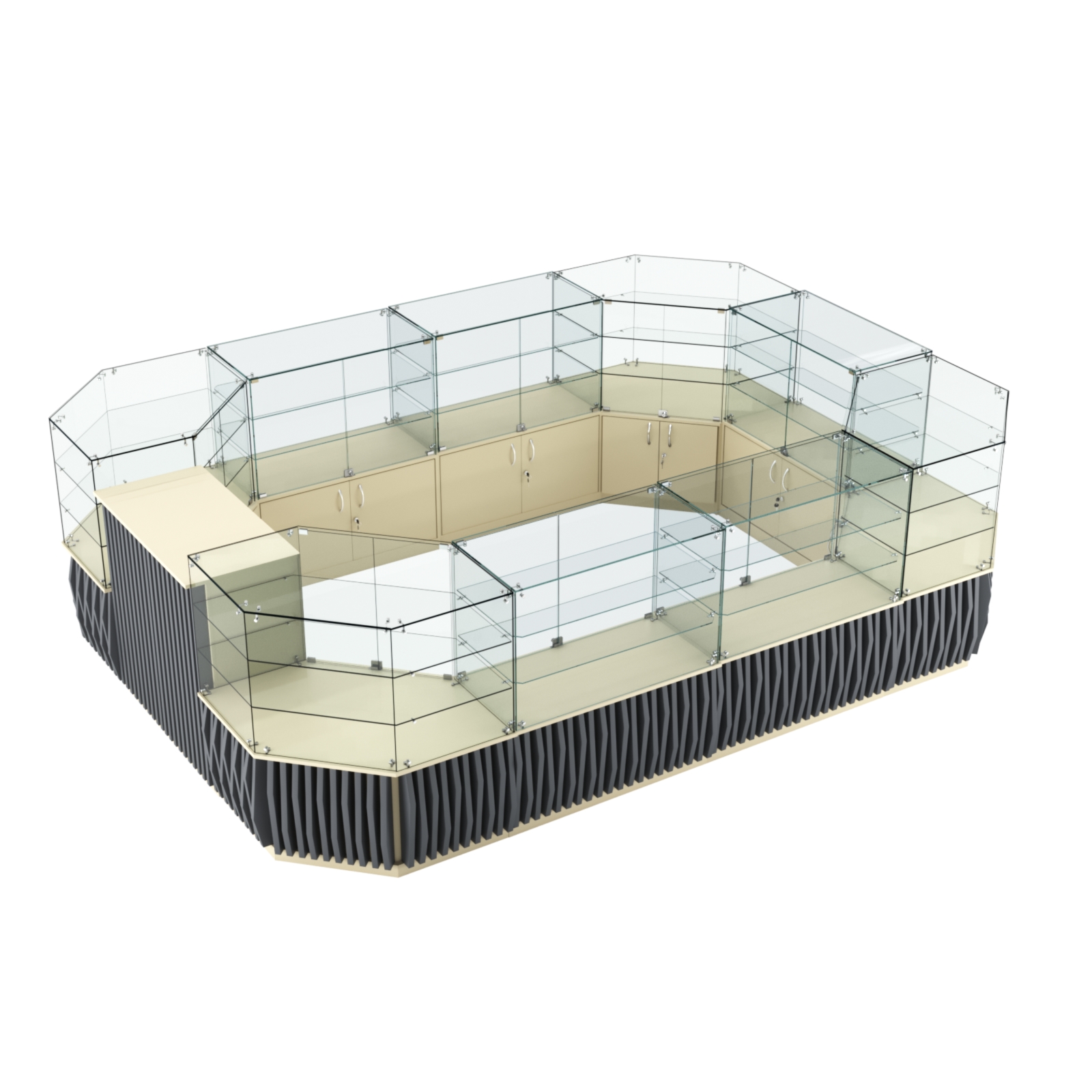 Торговый центральный островок с планками серии ОРНАМЕНТ №3 (10,69 кв.м) Крем Вайс и Темно Серый U2236-U2601