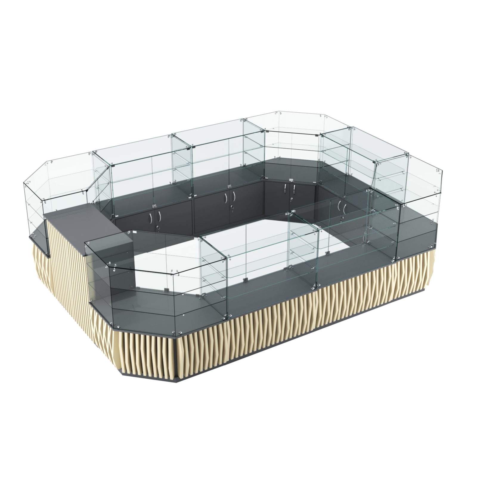 Торговый центральный островок с планками серии ОРНАМЕНТ №3 (10,69 кв.м) Темно-серый и Крем Вайс U2601-U2236