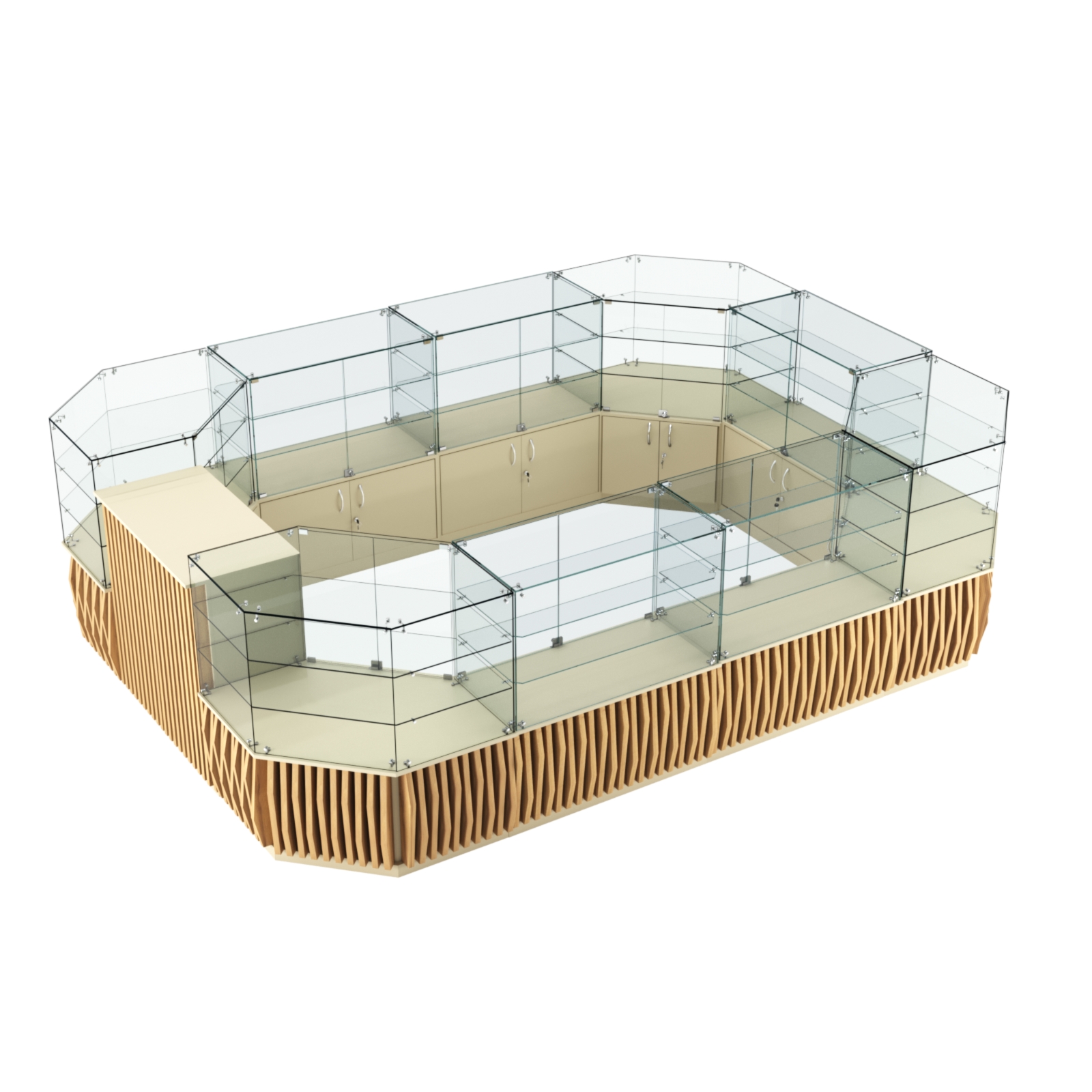 Торговый центральный островок с планками серии ОРНАМЕНТ №3 (10,69 кв.м) Крем Вайс и Дуб Золотистый