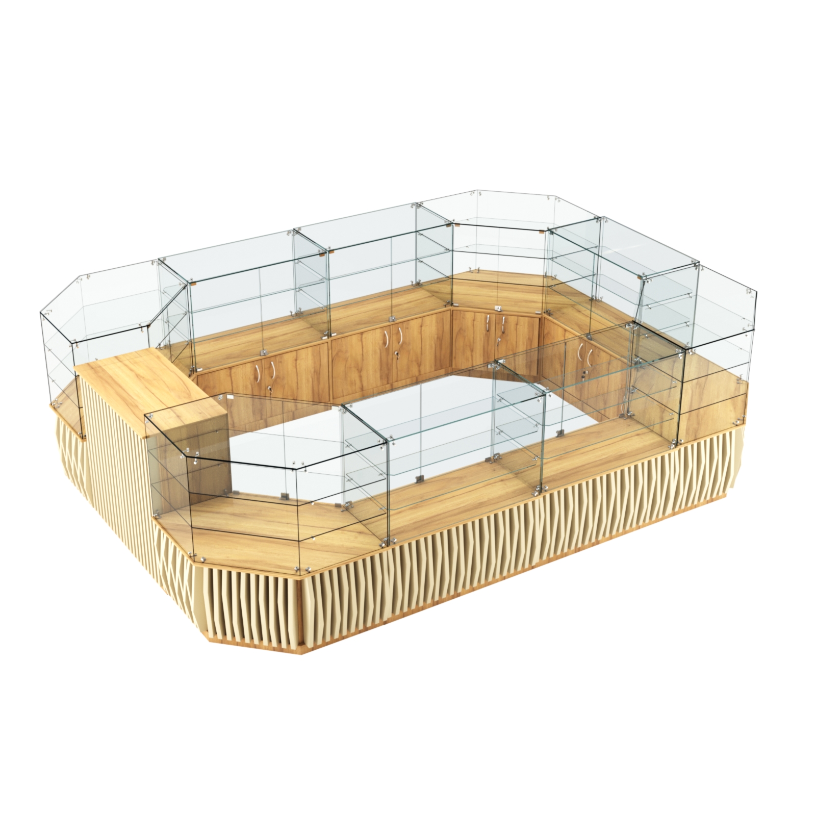 Торговый центральный островок с планками серии ОРНАМЕНТ №3 (10,69 кв.м) Дуб Золотистый и Крем Вайс