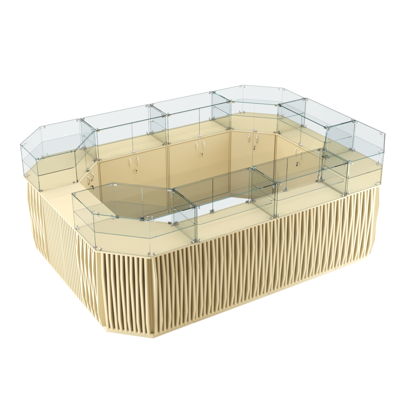 Торговый островок с прозрачным верхом и планками серии ОРНАМЕНТ №6 (10,69 кв.м) Крем Вайс