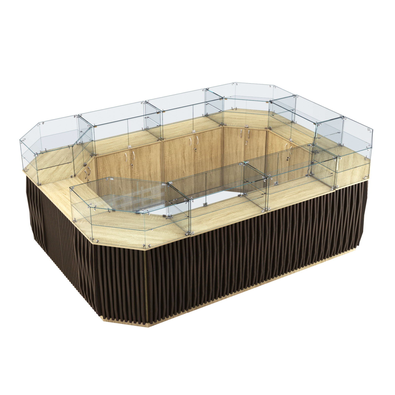 Торговый островок с прозрачным верхом и планками серии ОРНАМЕНТ №6 (10,69 кв.м) Дуб Сонома + Дуб Венге