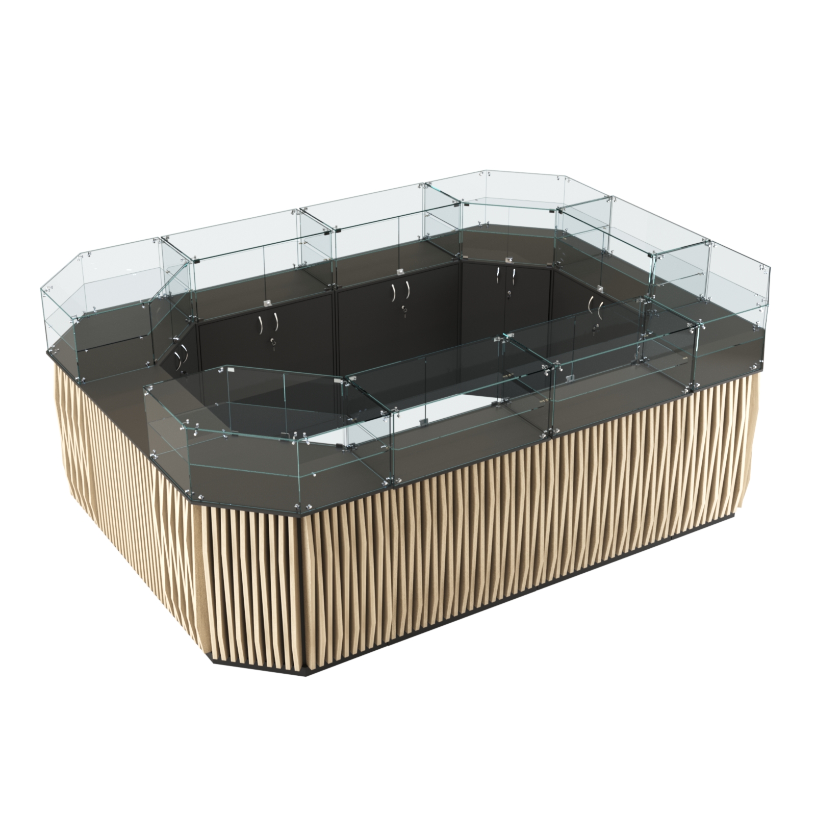 Торговый островок с прозрачным верхом и планками серии ОРНАМЕНТ №6 (10,69 кв.м) Черный + Дуб Сонома