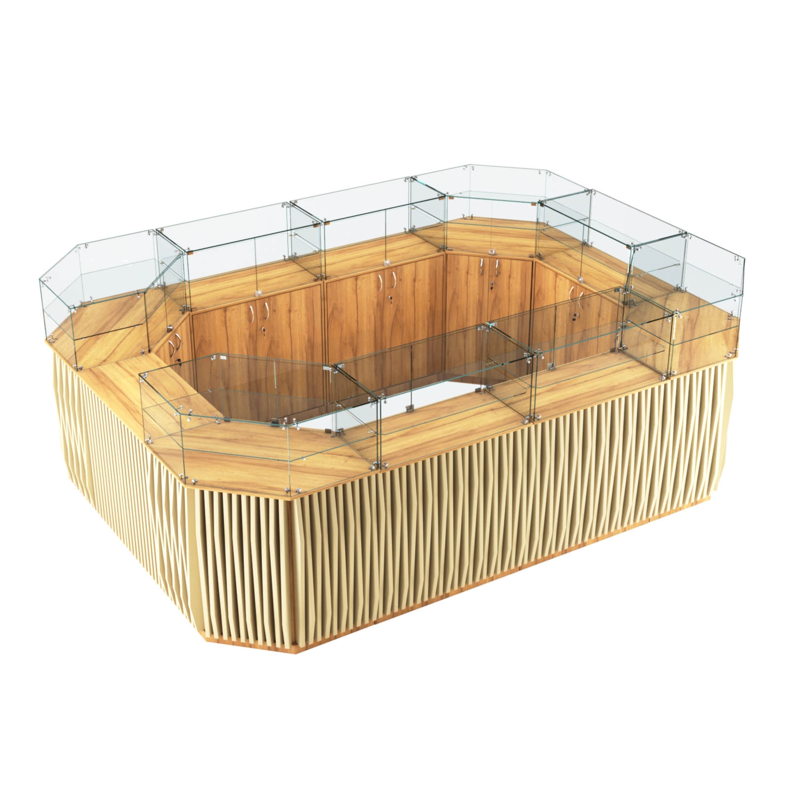 Торговый островок с прозрачным верхом и планками серии ОРНАМЕНТ №6 (10,69 кв.м) Дуб Золотистый и Крем Вайс