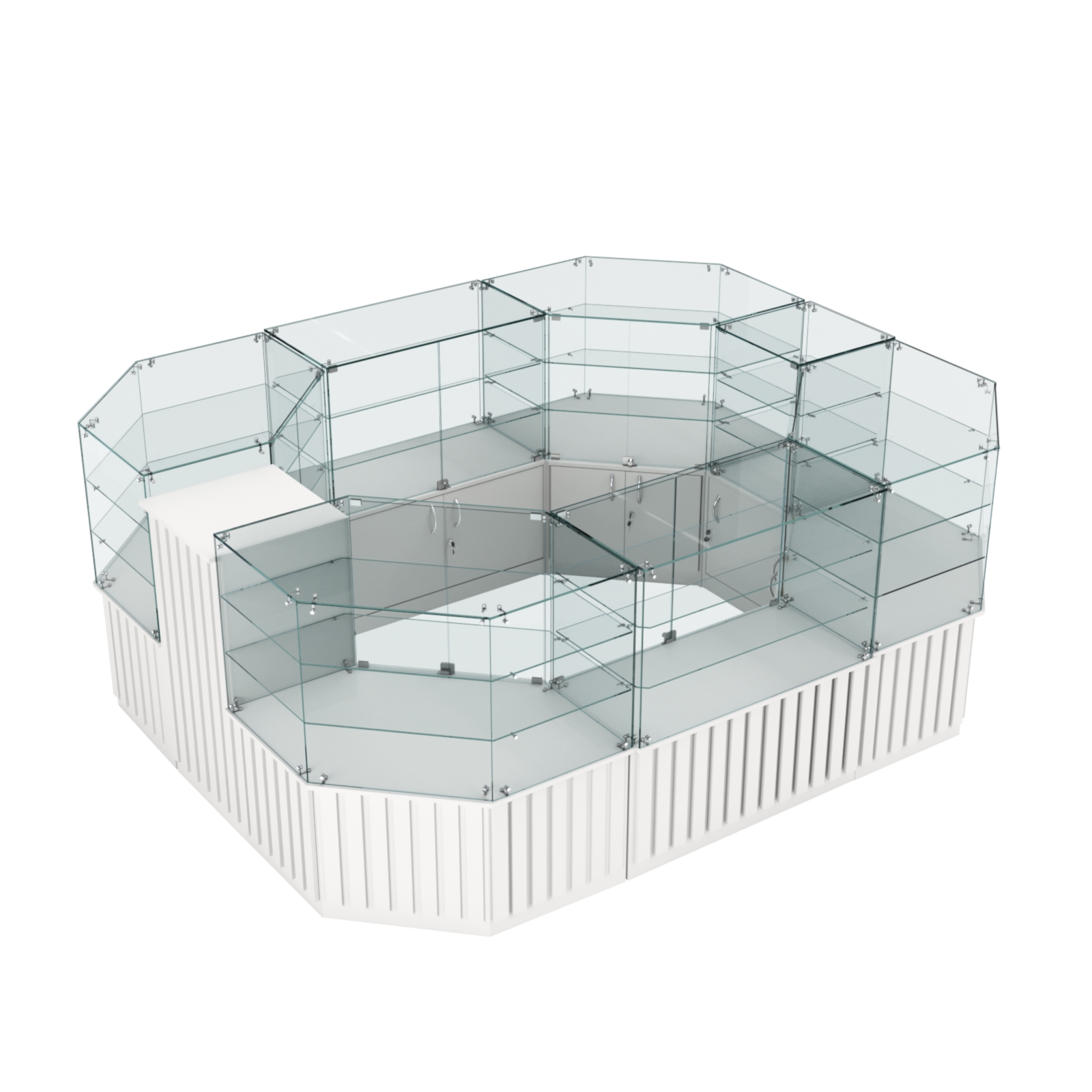 Торговый прямоугольный островок с низким накопителем и планками серии ПРИЛИВ №1 (6,48 кв.м) Белый