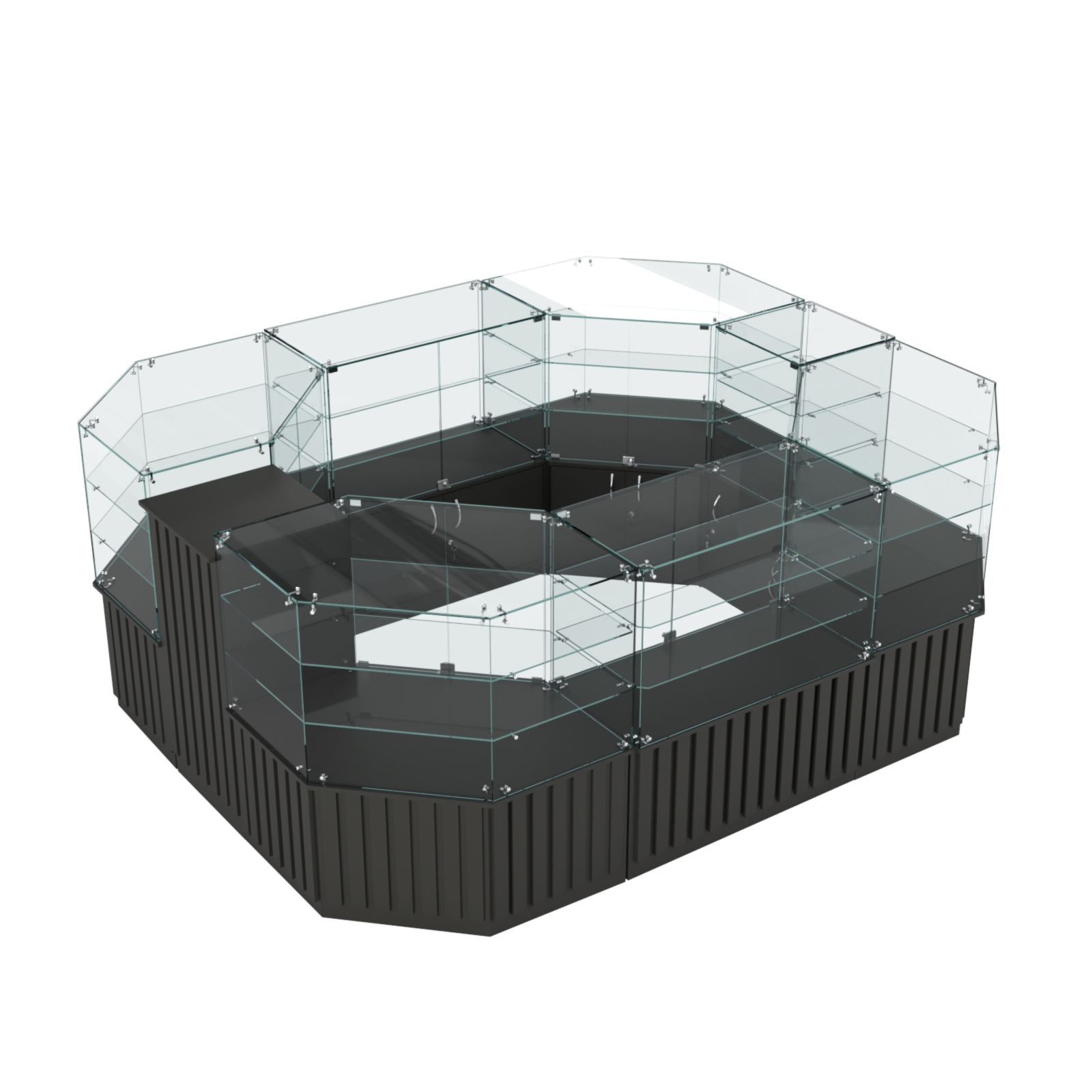 Торговый прямоугольный островок с низким накопителем и планками серии ПРИЛИВ №1 (6,48 кв.м) Черный