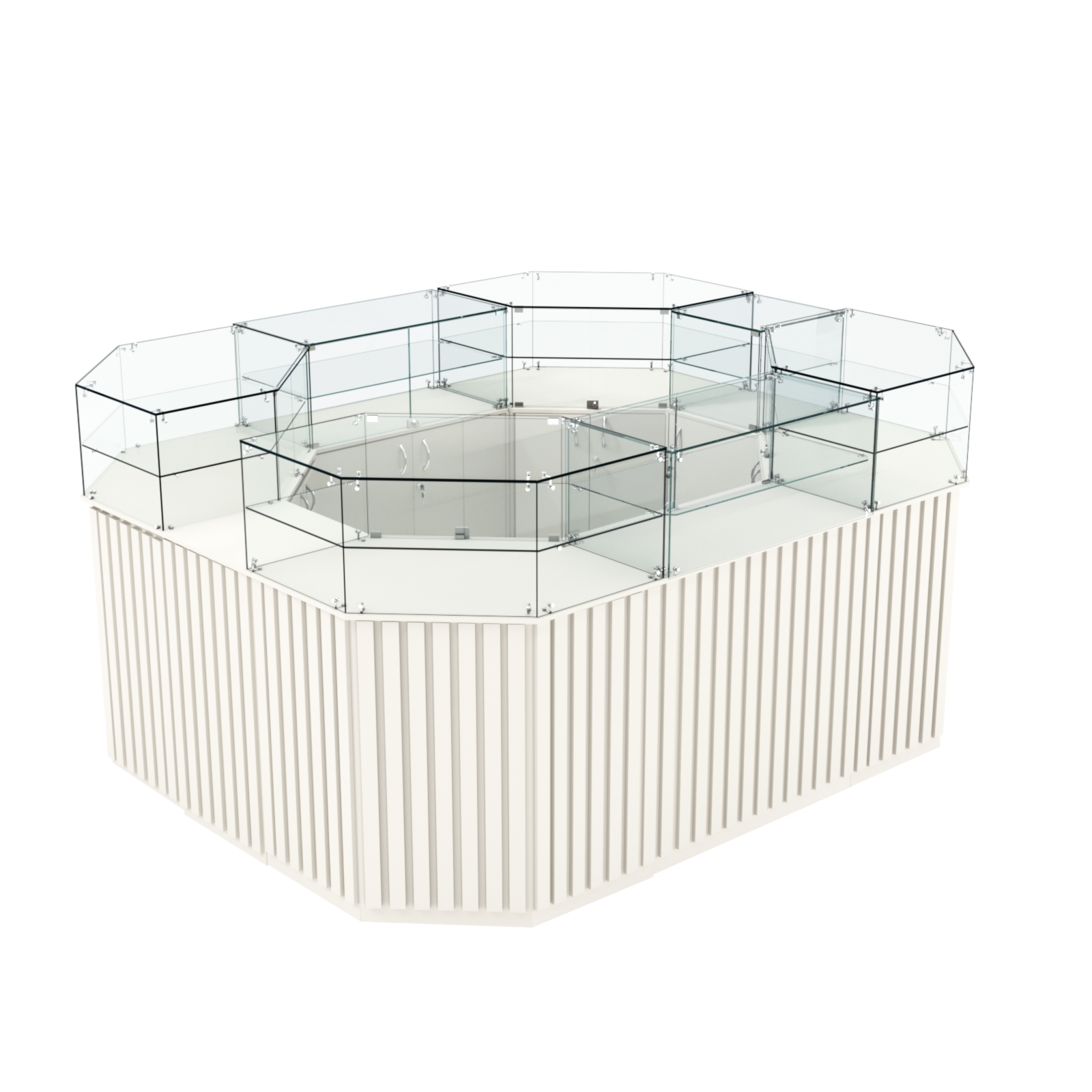 Торговый прямоугольный островок с высоким накопителем и планками серии ПРИЛИВ №4 (6,48 кв.м) Белый