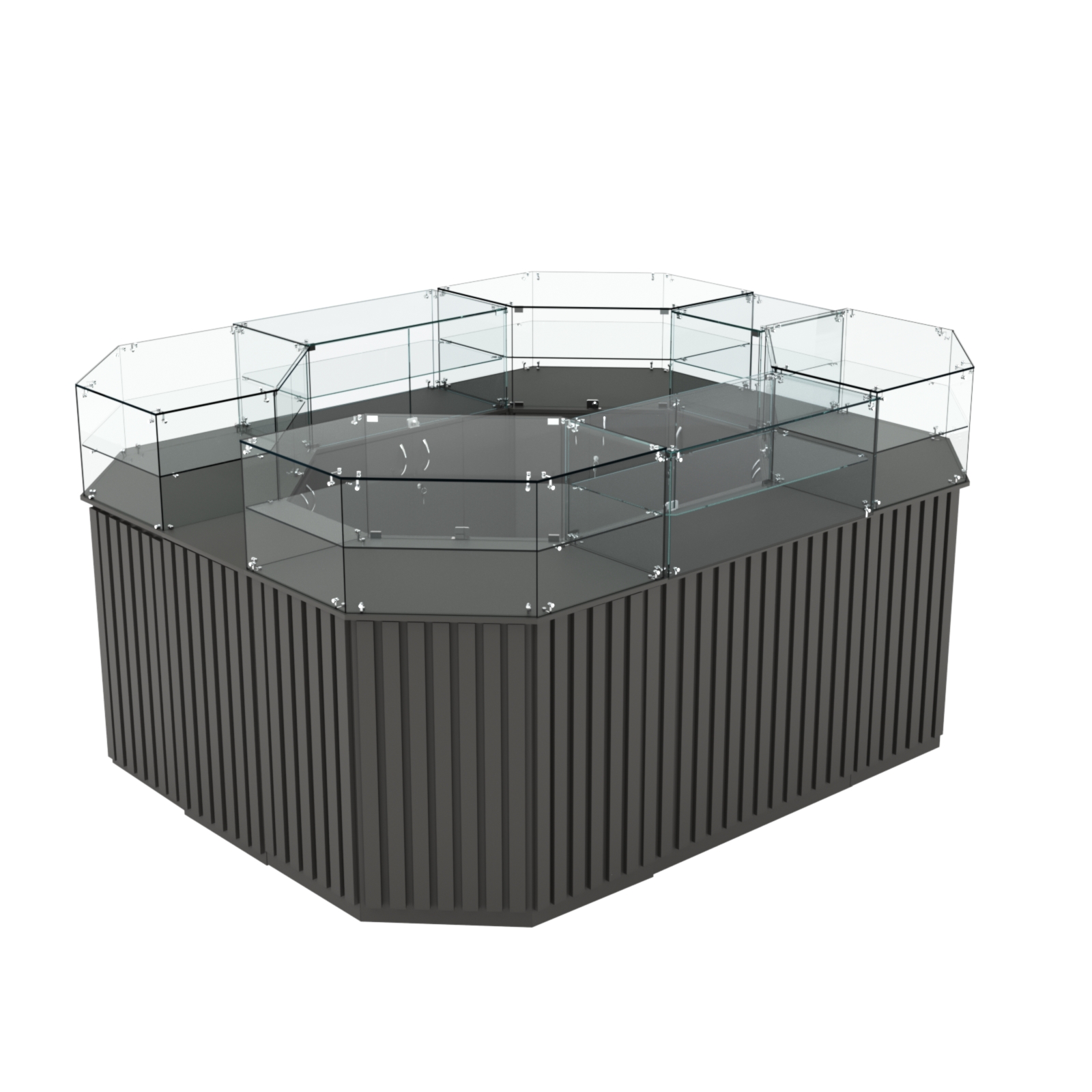 Торговый прямоугольный островок с высоким накопителем и планками серии ПРИЛИВ №4 (6,48 кв.м) Черный