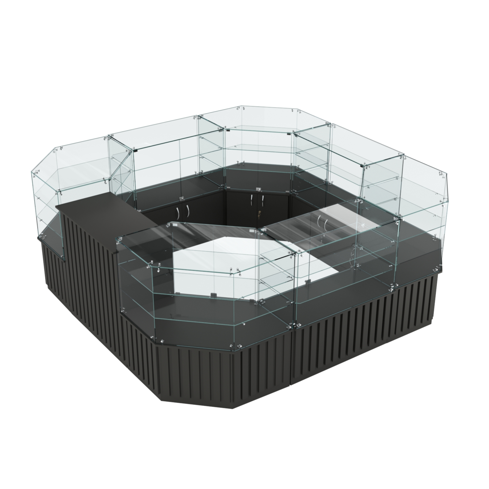 Торговый стеклянный островок с планками серии ПРИЛИВ №2 (7,88 кв.м) Черный