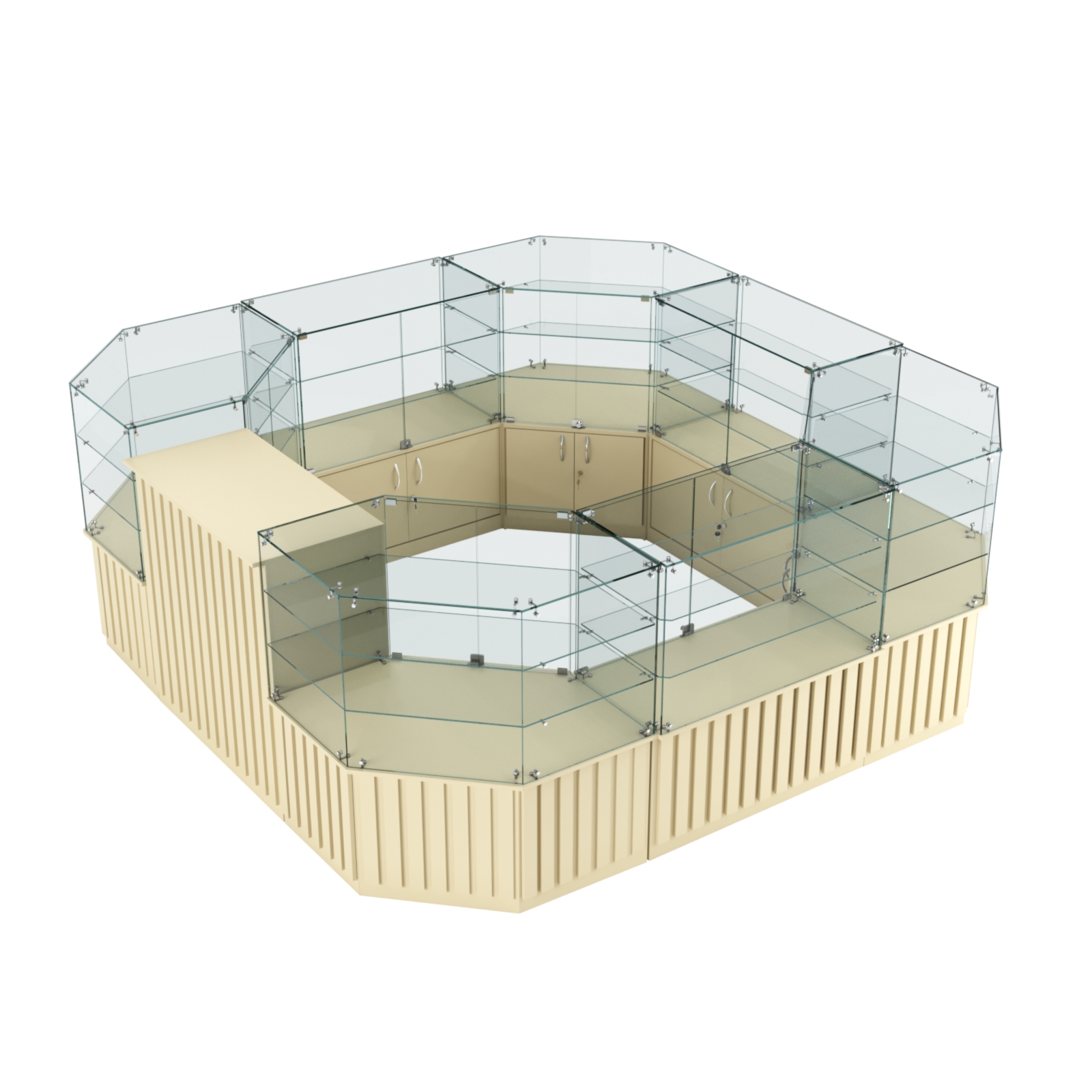 Торговый стеклянный островок с планками серии ПРИЛИВ №2 (7,88 кв.м) Крем Вайс