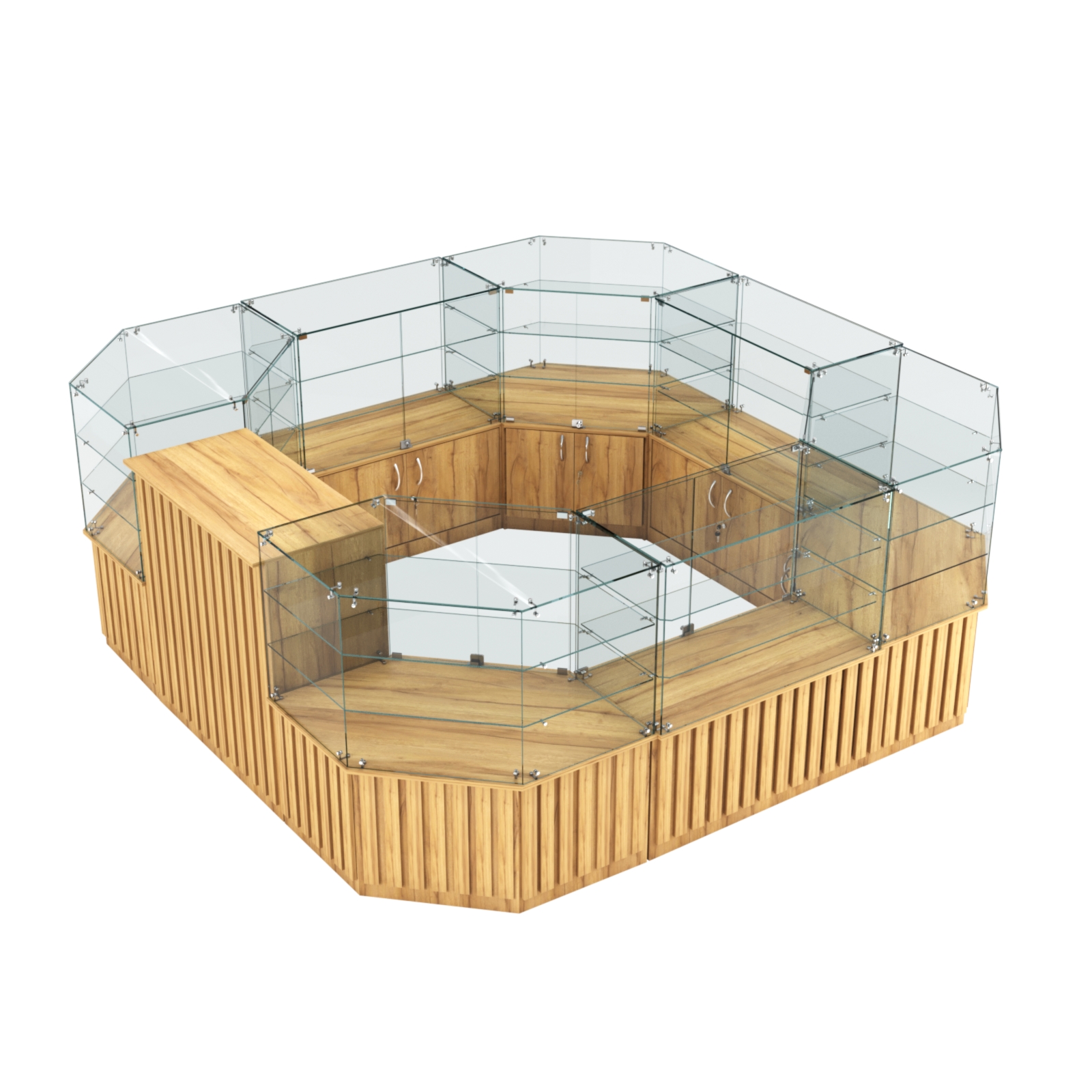 Торговый стеклянный островок с планками серии ПРИЛИВ №2 (7,88 кв.м) Дуб Золотистый