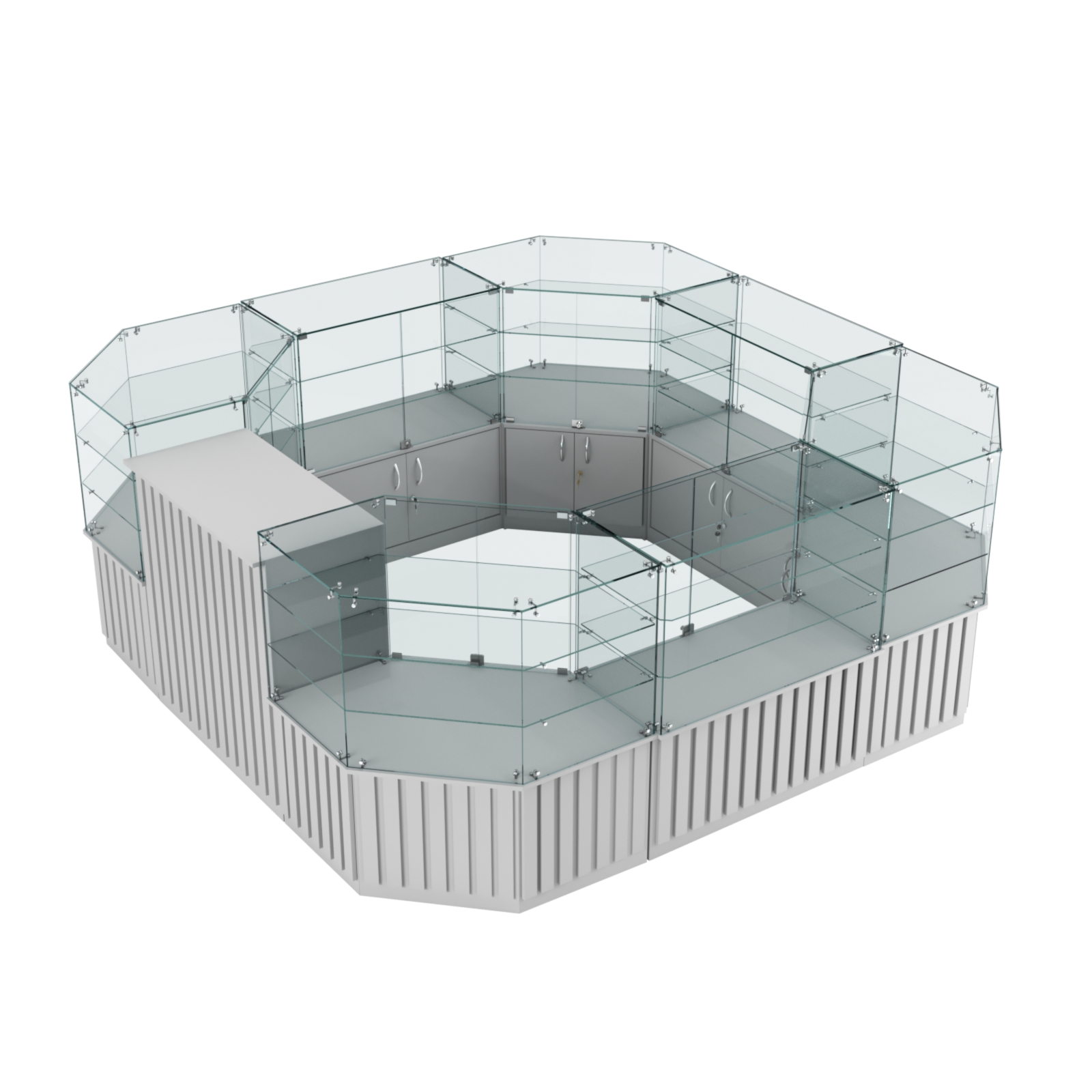 Торговый стеклянный островок с планками серии ПРИЛИВ №2 (7,88 кв.м) Серый