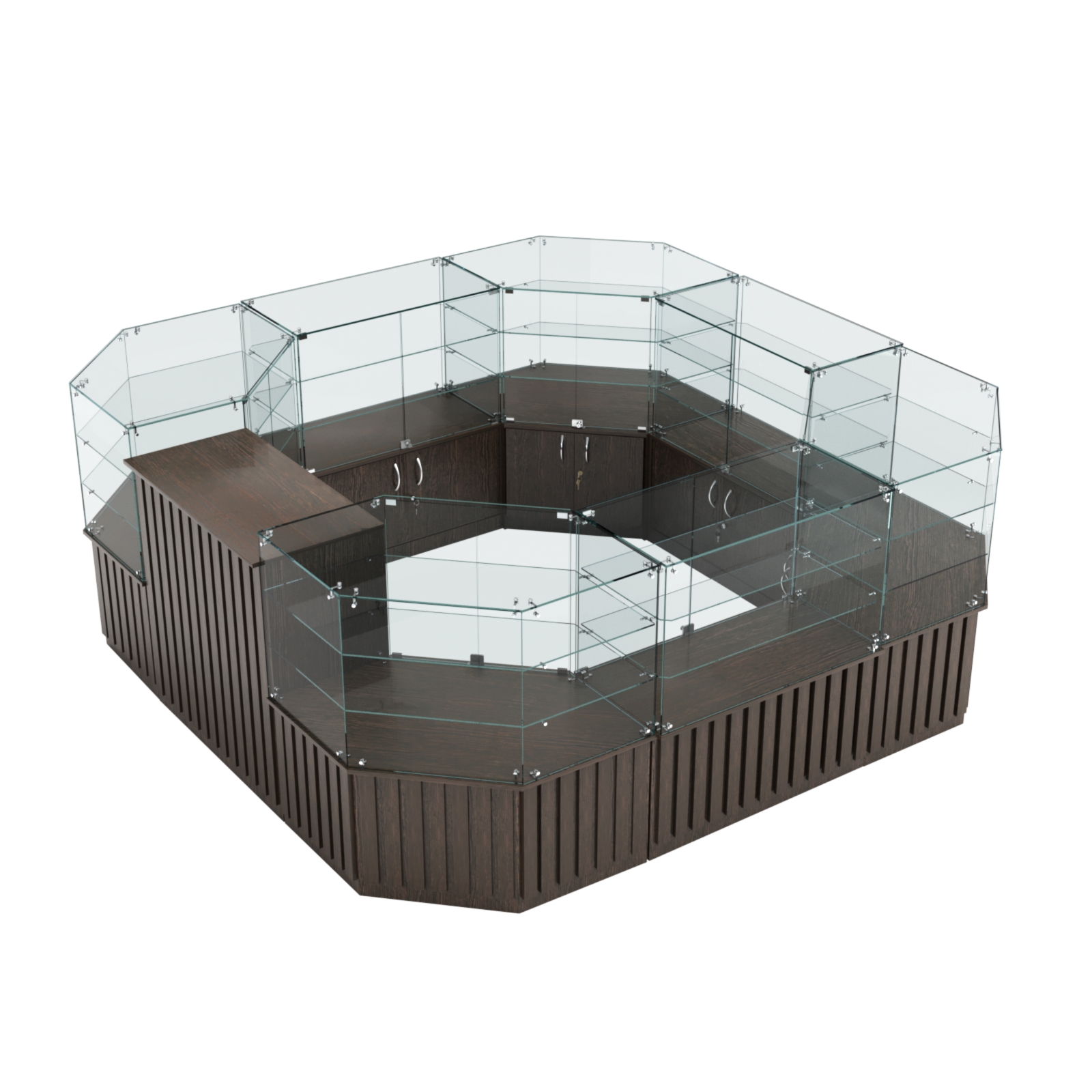 Торговый стеклянный островок с планками серии ПРИЛИВ №2 (7,88 кв.м) Дуб Венге