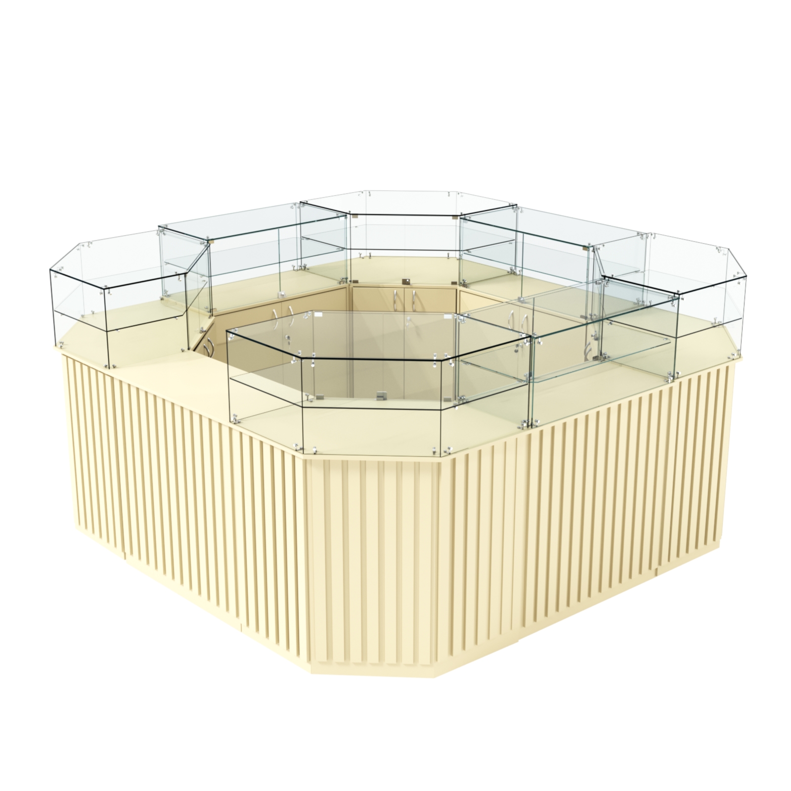 Торговый квадратный островок с планками серии ПРИЛИВ №5 (7,88 кв.м) Крем Вайс