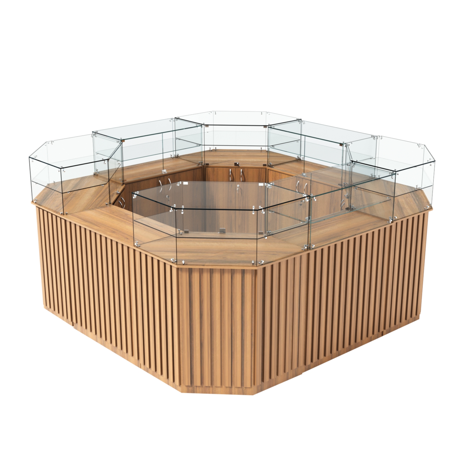 Торговый квадратный островок с планками серии ПРИЛИВ №5 (7,88 кв.м) Орех