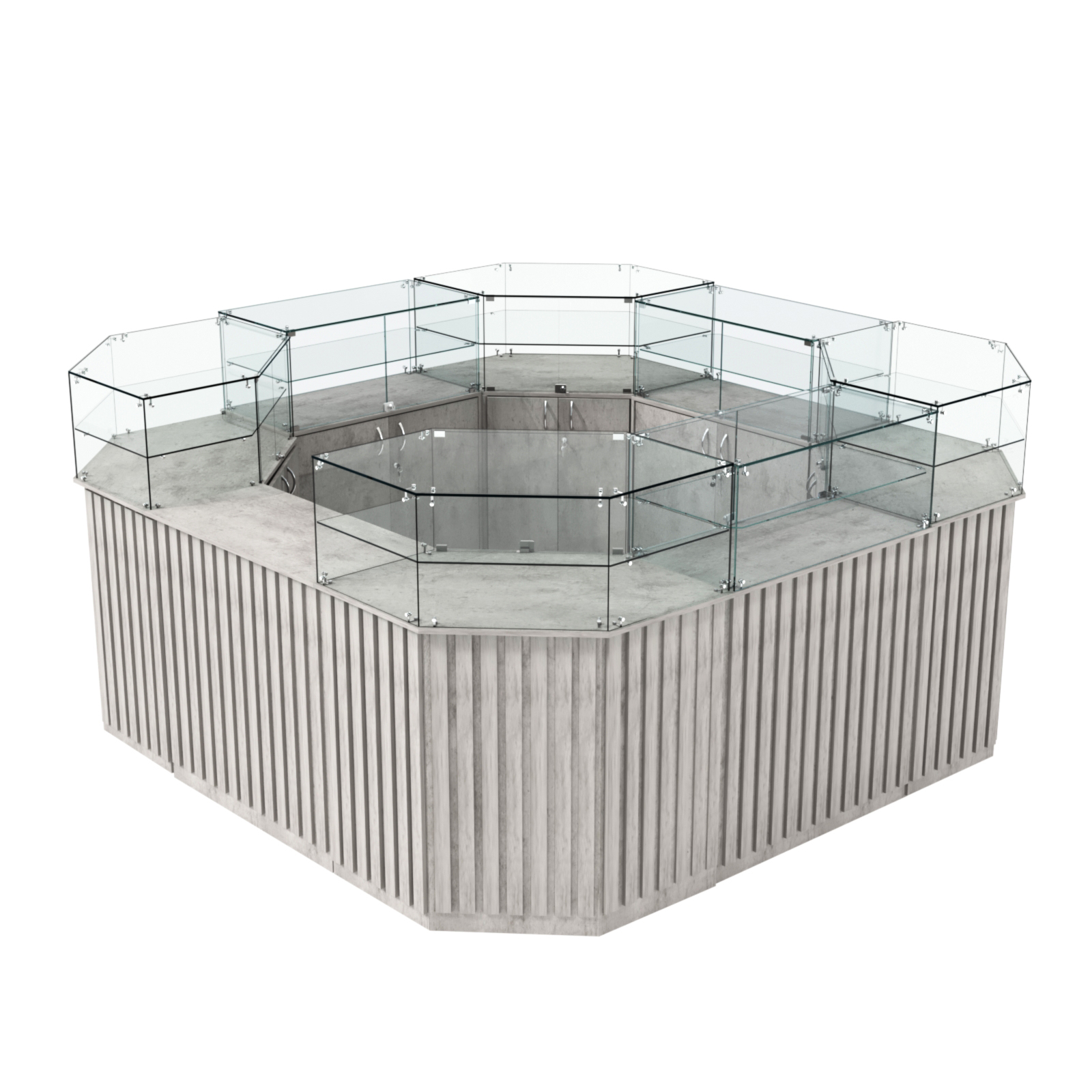 Торговый квадратный островок с планками серии ПРИЛИВ №5 (7,88 кв.м) Бетон Чикаго светло-серый F186 ST9