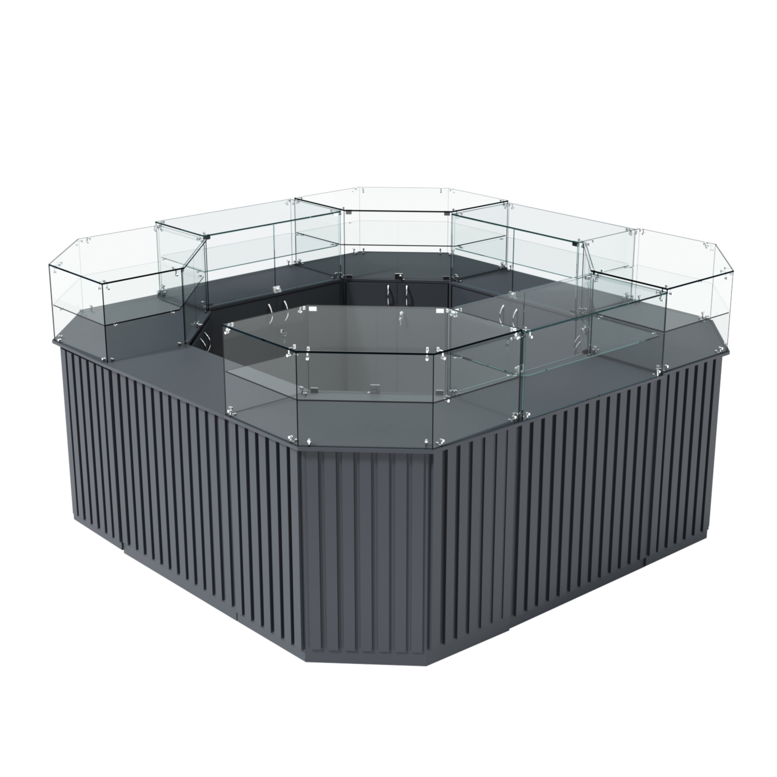 Торговый квадратный островок с планками серии ПРИЛИВ №5 (7,88 кв.м) Антрацит