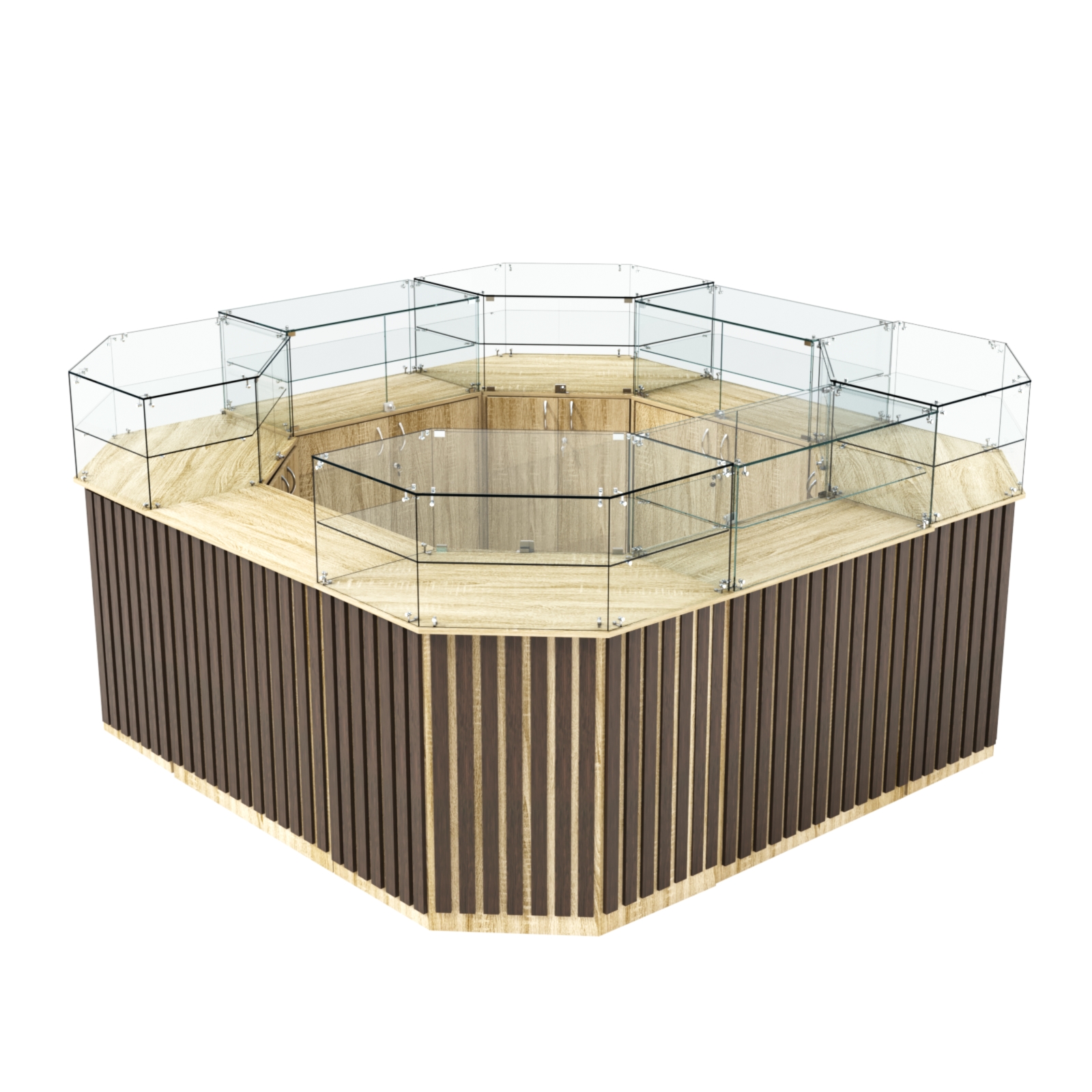 Торговый квадратный островок с планками серии ПРИЛИВ №5 (7,88 кв.м) Дуб Сонома + Дуб Венге