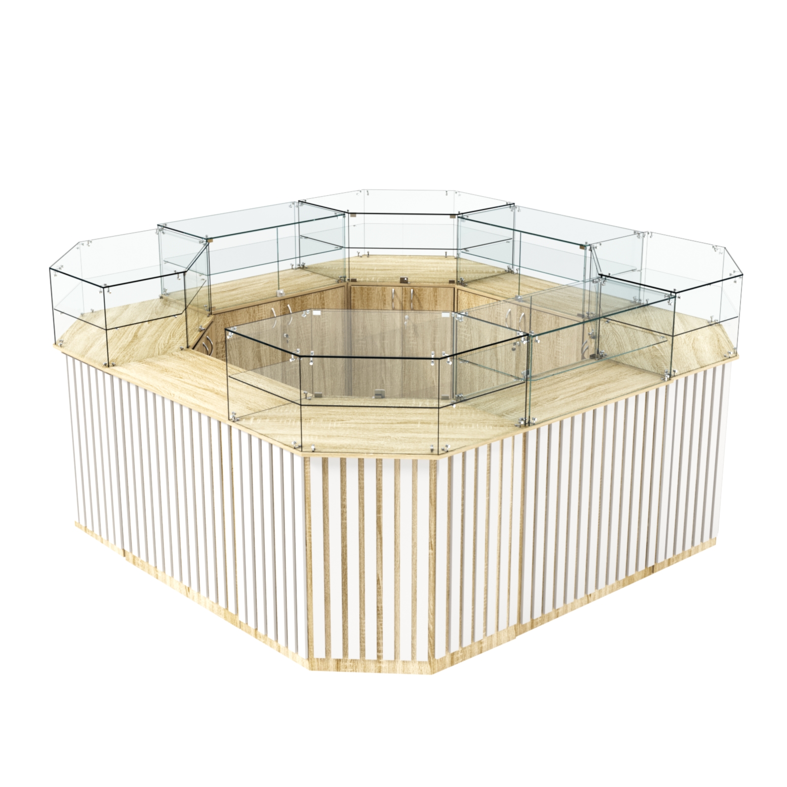 Торговый квадратный островок с планками серии ПРИЛИВ №5 (7,88 кв.м) Дуб Сонома + Белый