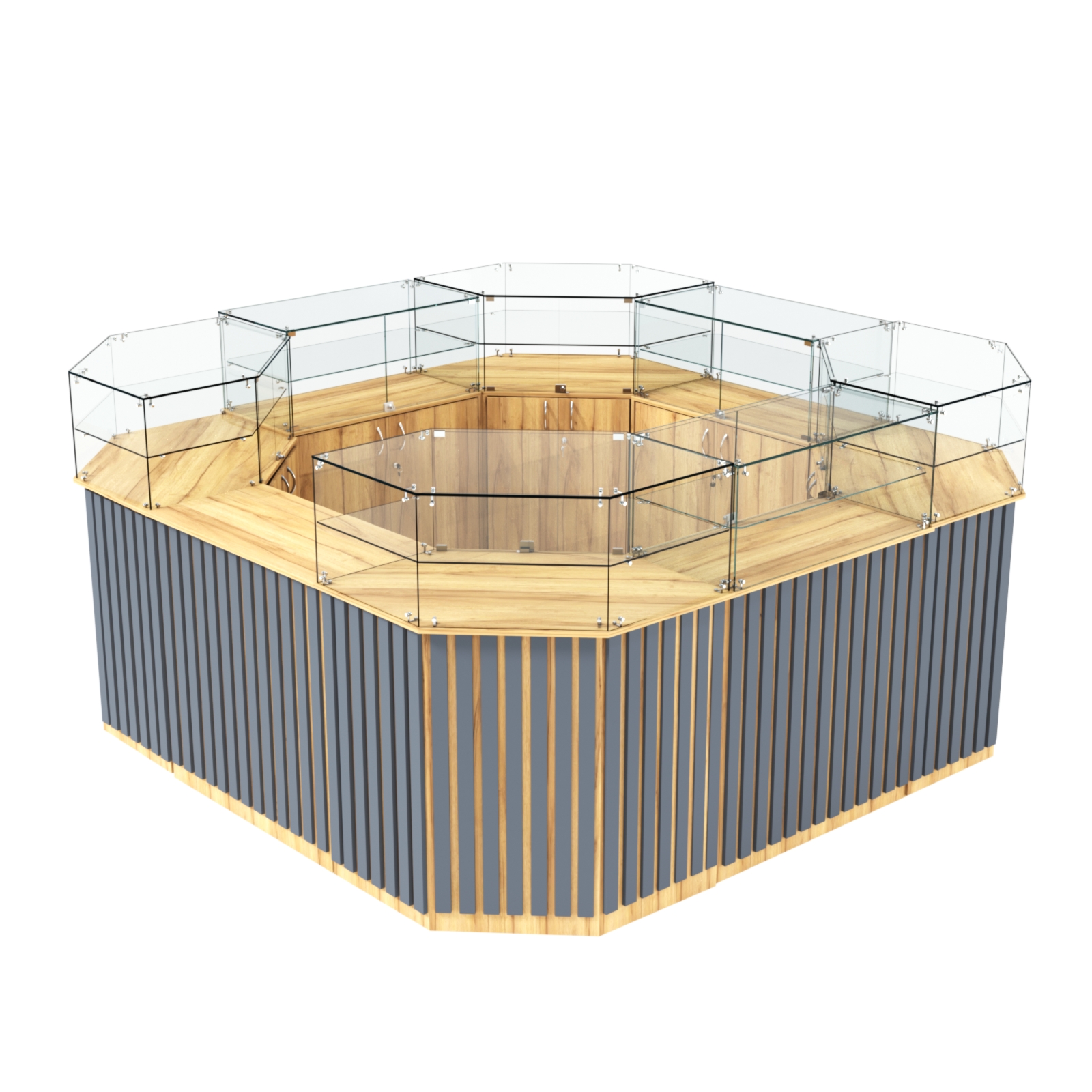 Торговый квадратный островок с планками серии ПРИЛИВ №5 (7,88 кв.м) Дуб Золотистый и Темно-Серый
