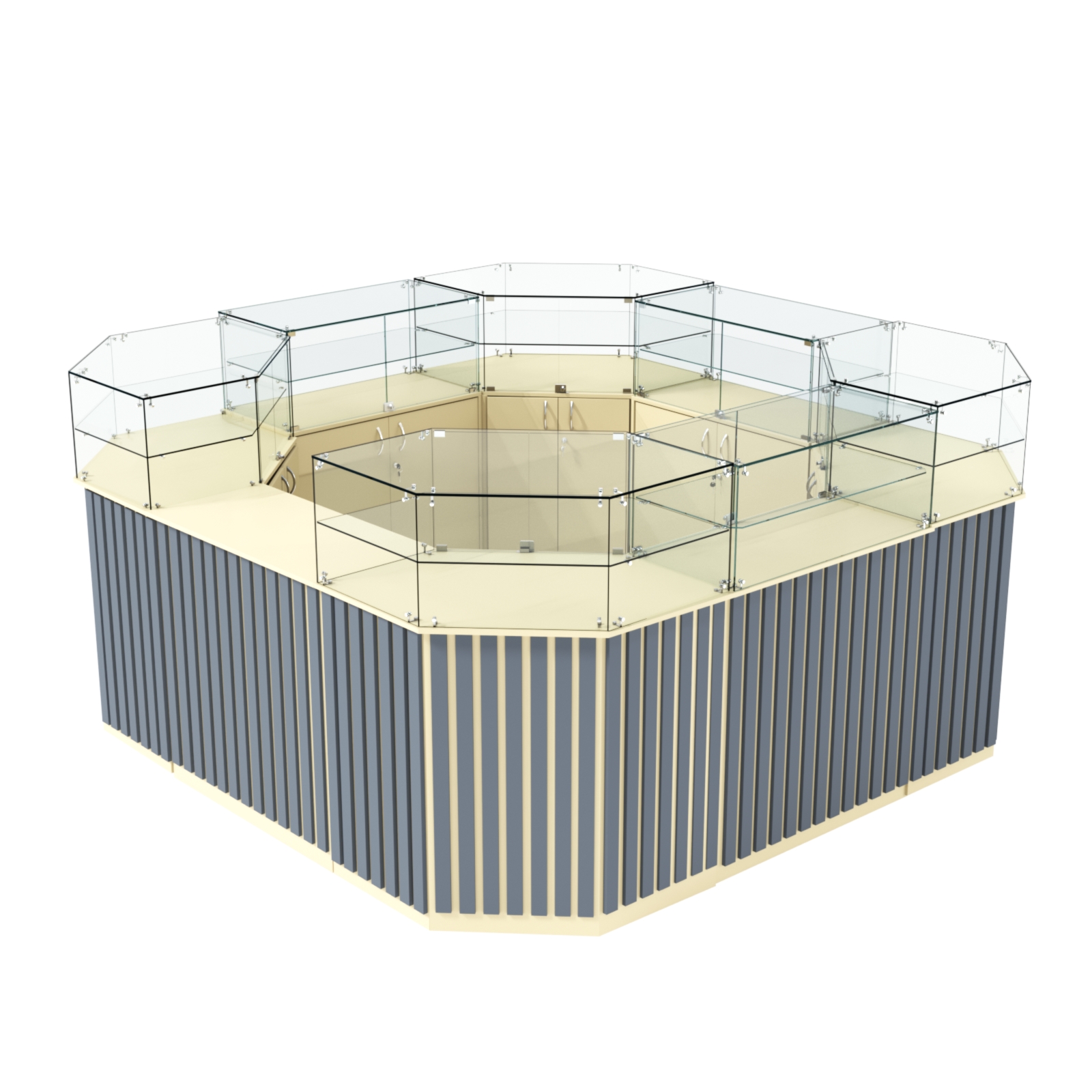 Торговый квадратный островок с планками серии ПРИЛИВ №5 (7,88 кв.м) Крем Вайс и Темно Серый U2236-U2601