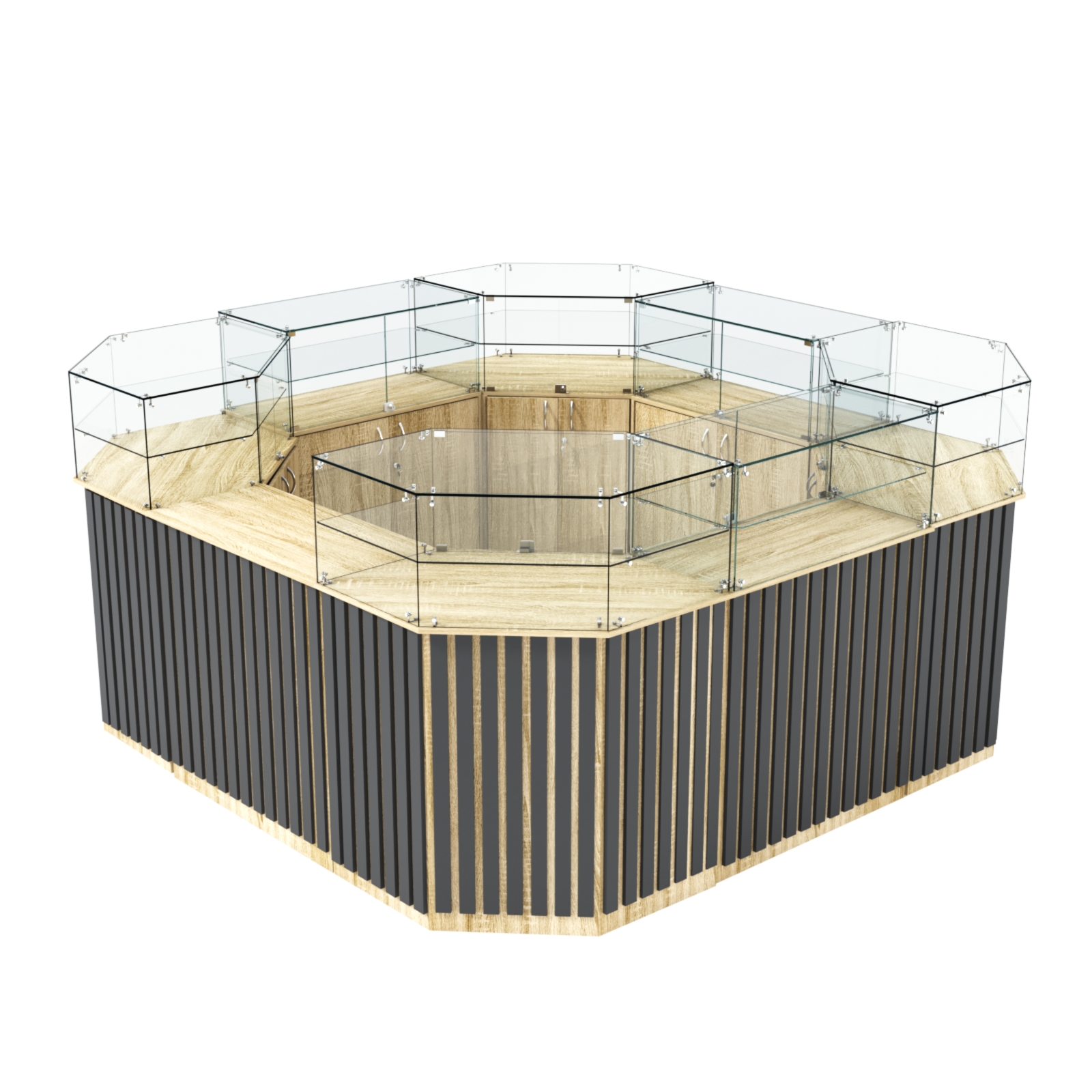 Торговый квадратный островок с планками серии ПРИЛИВ №5 (7,88 кв.м) Дуб сонома, Черный