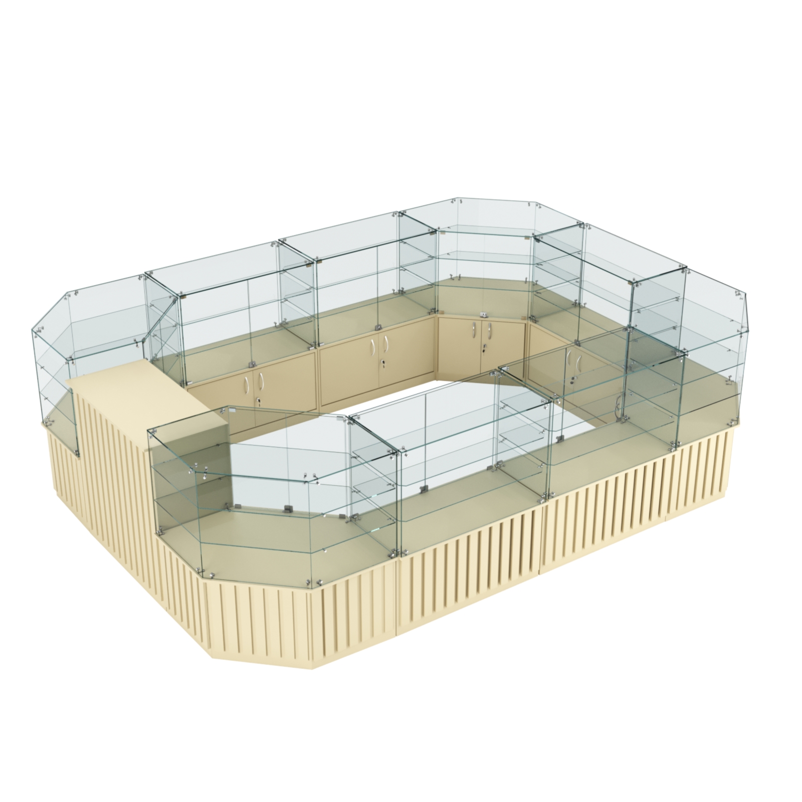 Торговый центральный островок с планками серии ПРИЛИВ №3 (10,69 кв.м) Крем Вайс