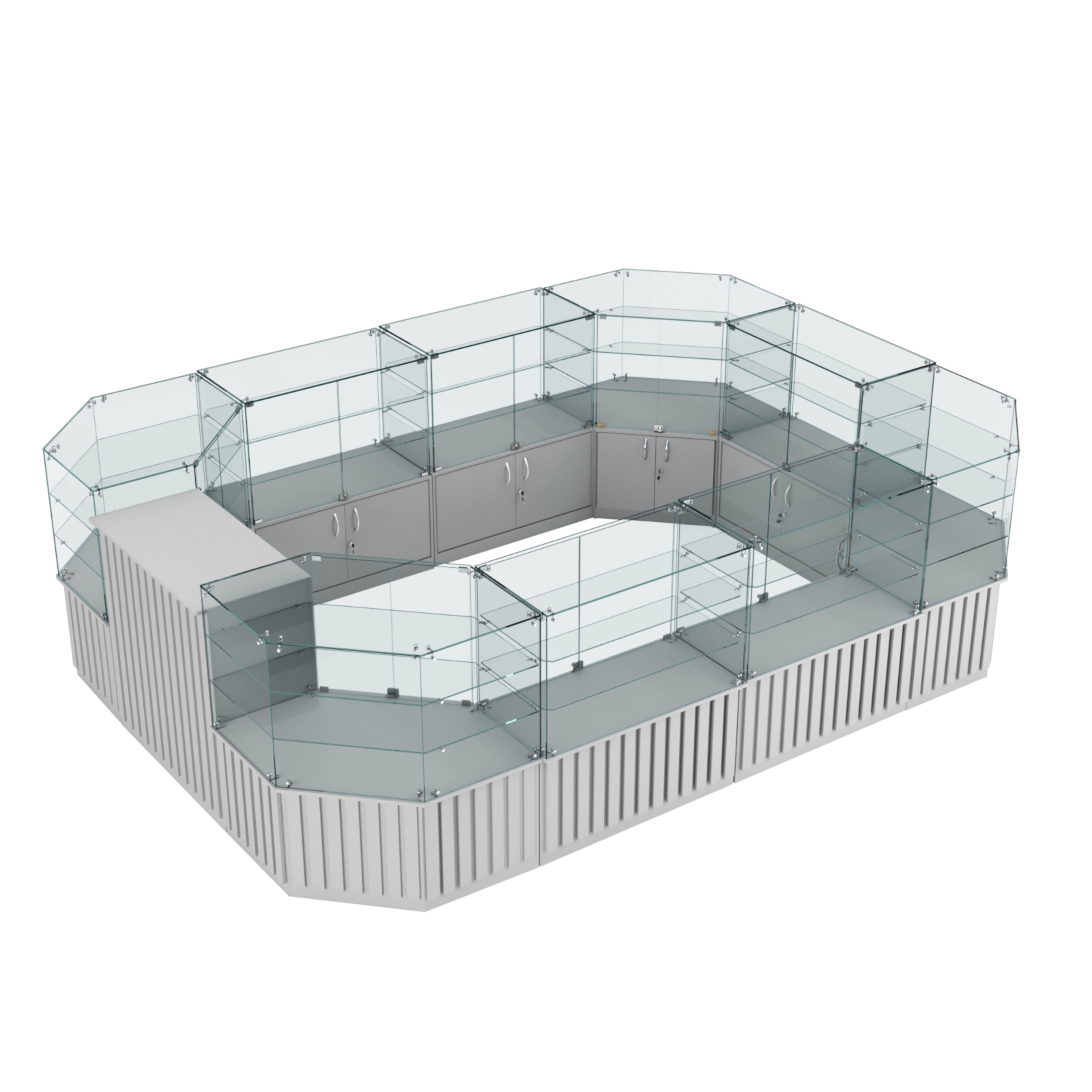 Торговый центральный островок с планками серии ПРИЛИВ №3 (10,69 кв.м) Серый