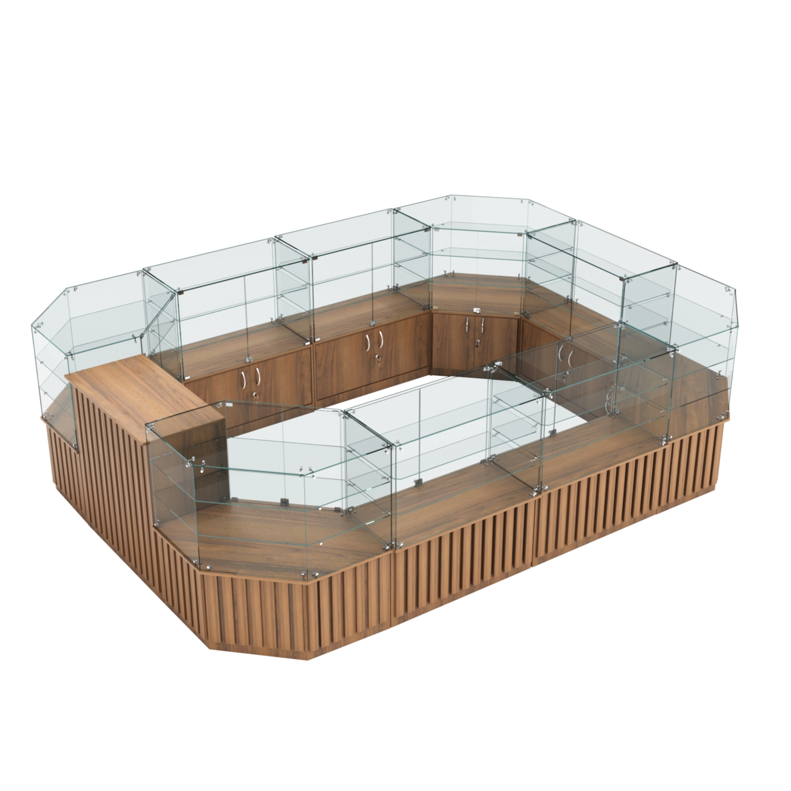 Торговый центральный островок с планками серии ПРИЛИВ №3 (10,69 кв.м) Орех