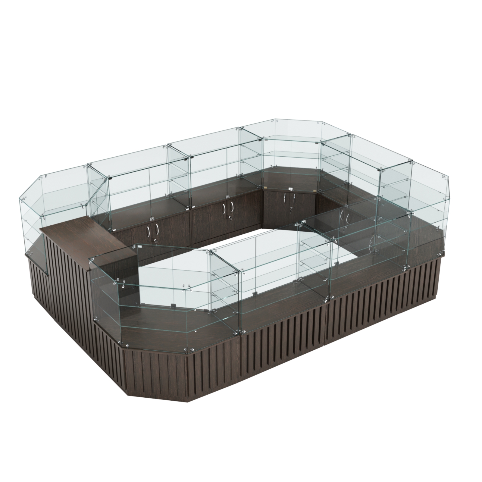 Торговый центральный островок с планками серии ПРИЛИВ №3 (10,69 кв.м) Дуб Венге