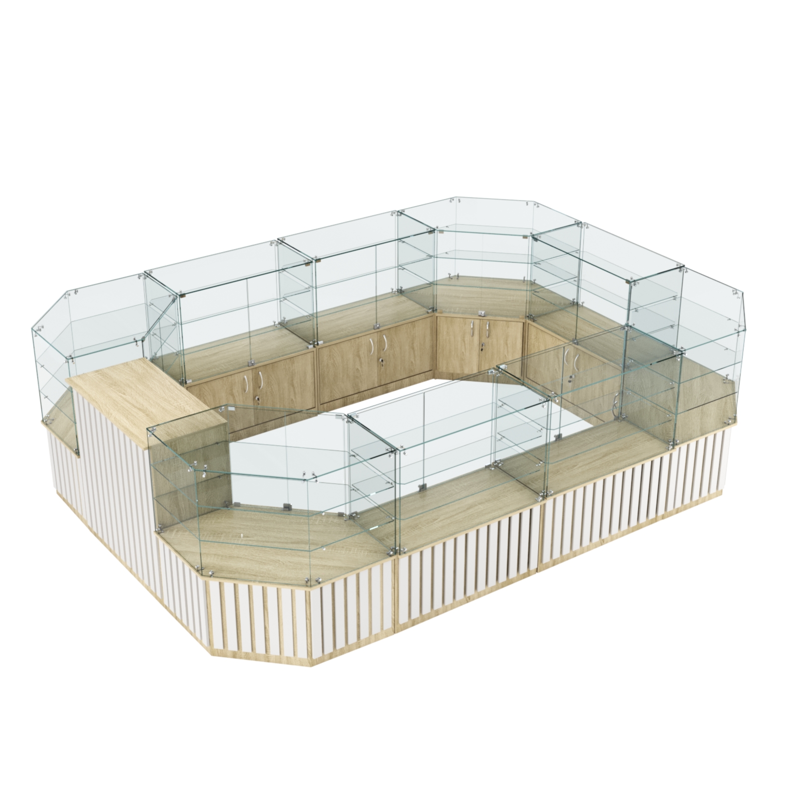 Торговый центральный островок с планками серии ПРИЛИВ №3 (10,69 кв.м) Дуб Сонома + Белый