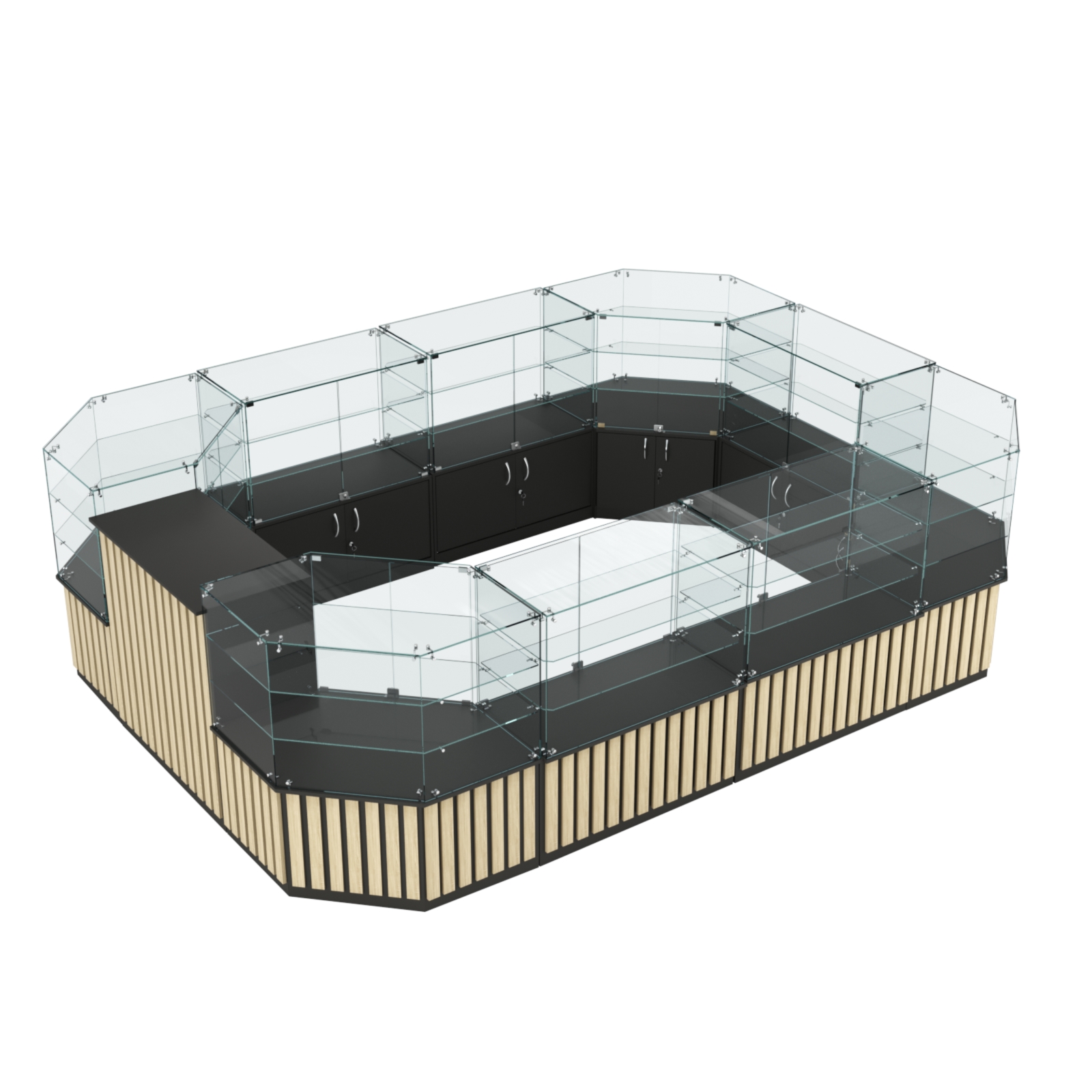 Торговый центральный островок с планками серии ПРИЛИВ №3 (10,69 кв.м) Черный + Дуб Сонома