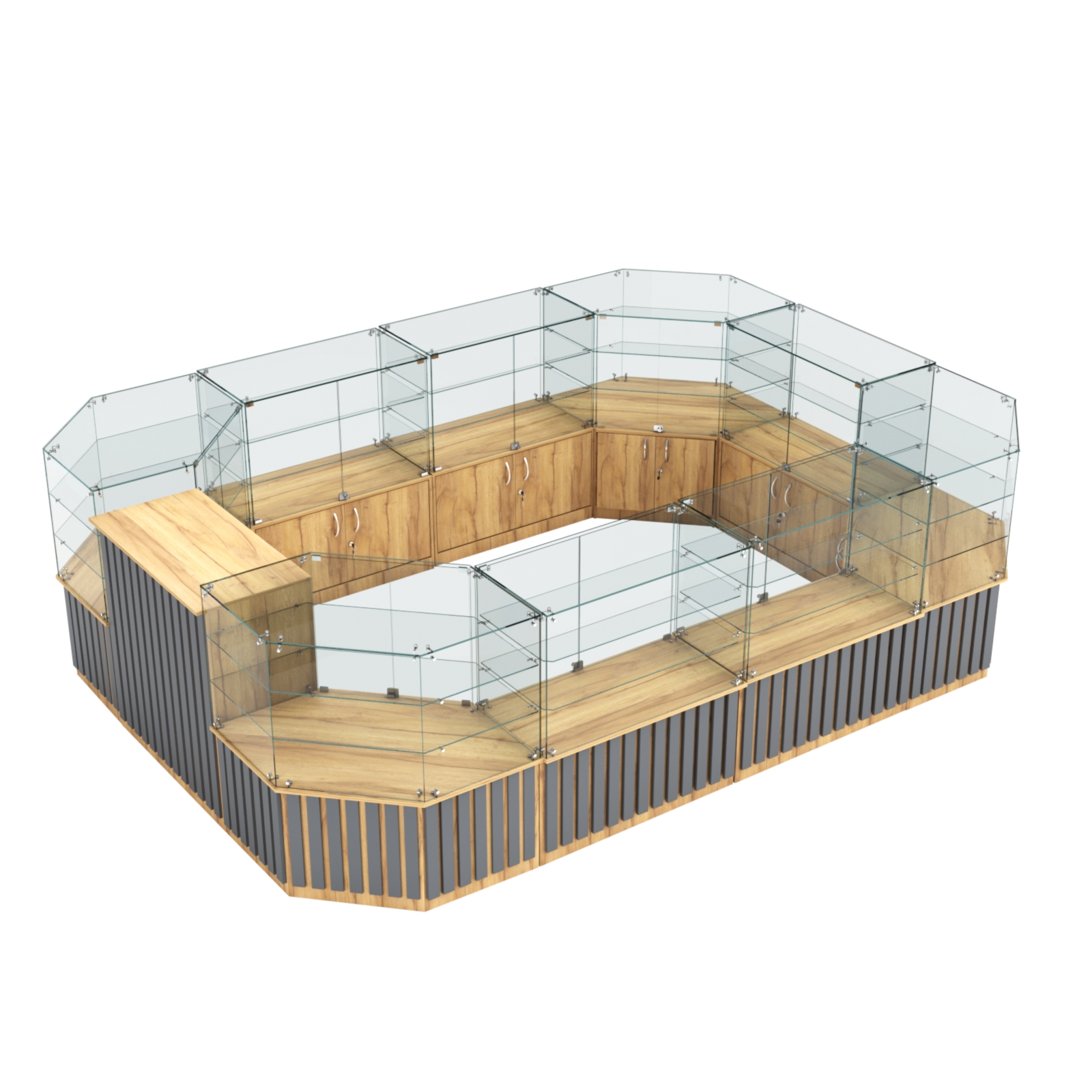 Торговый центральный островок с планками серии ПРИЛИВ №3 (10,69 кв.м) Дуб Золотистый и Темно-Серый