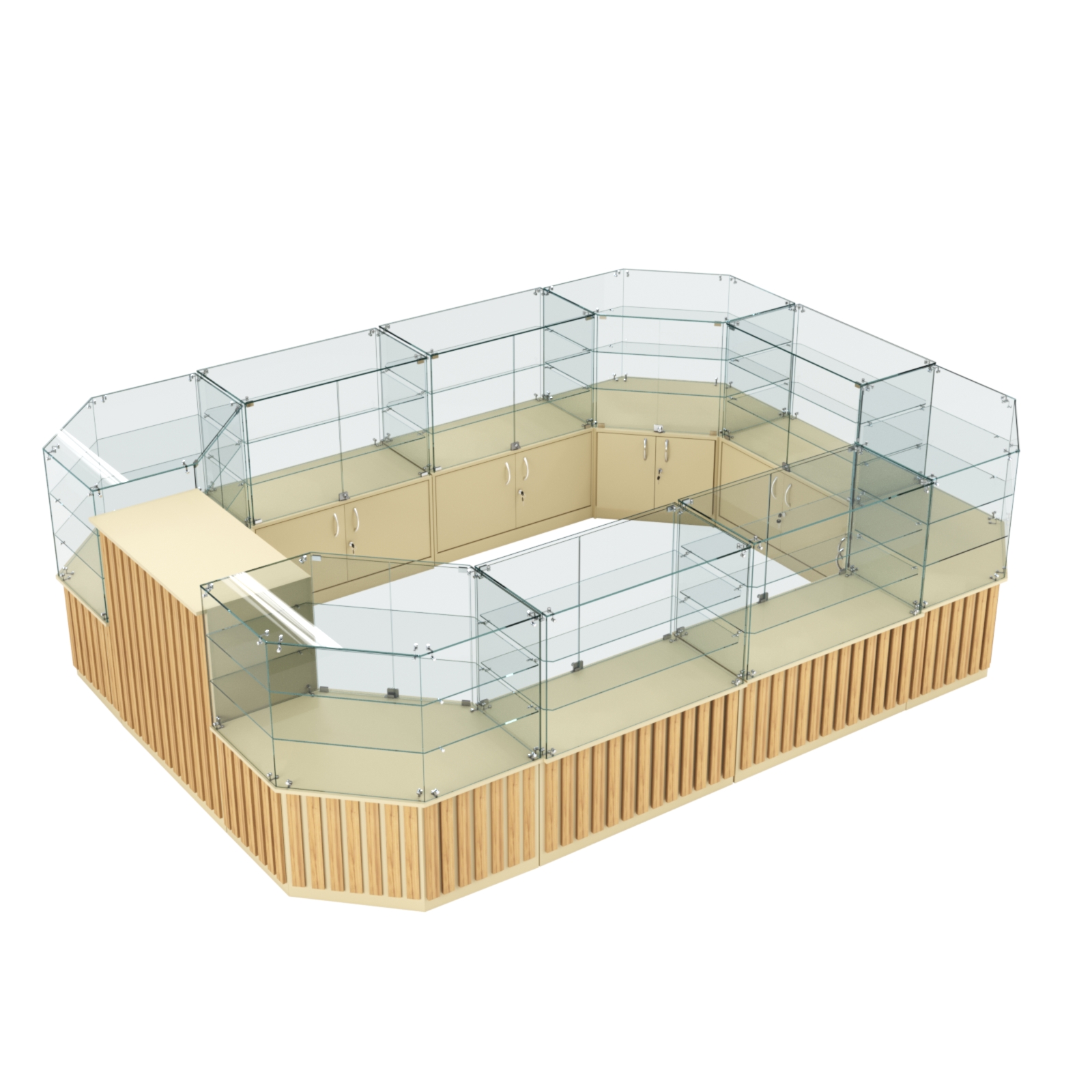 Торговый центральный островок с планками серии ПРИЛИВ №3 (10,69 кв.м) Крем Вайс и Дуб Золотистый